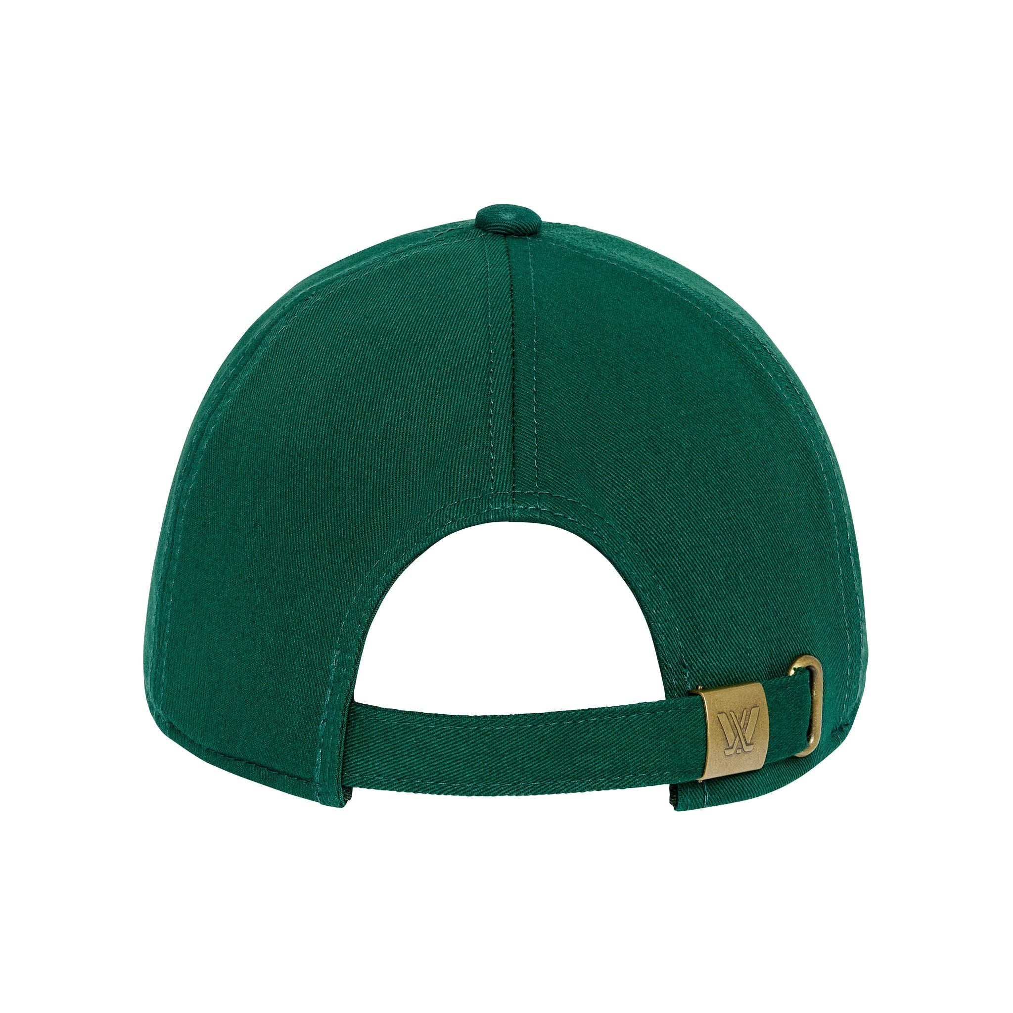 Green cap with a gold logo on a white background