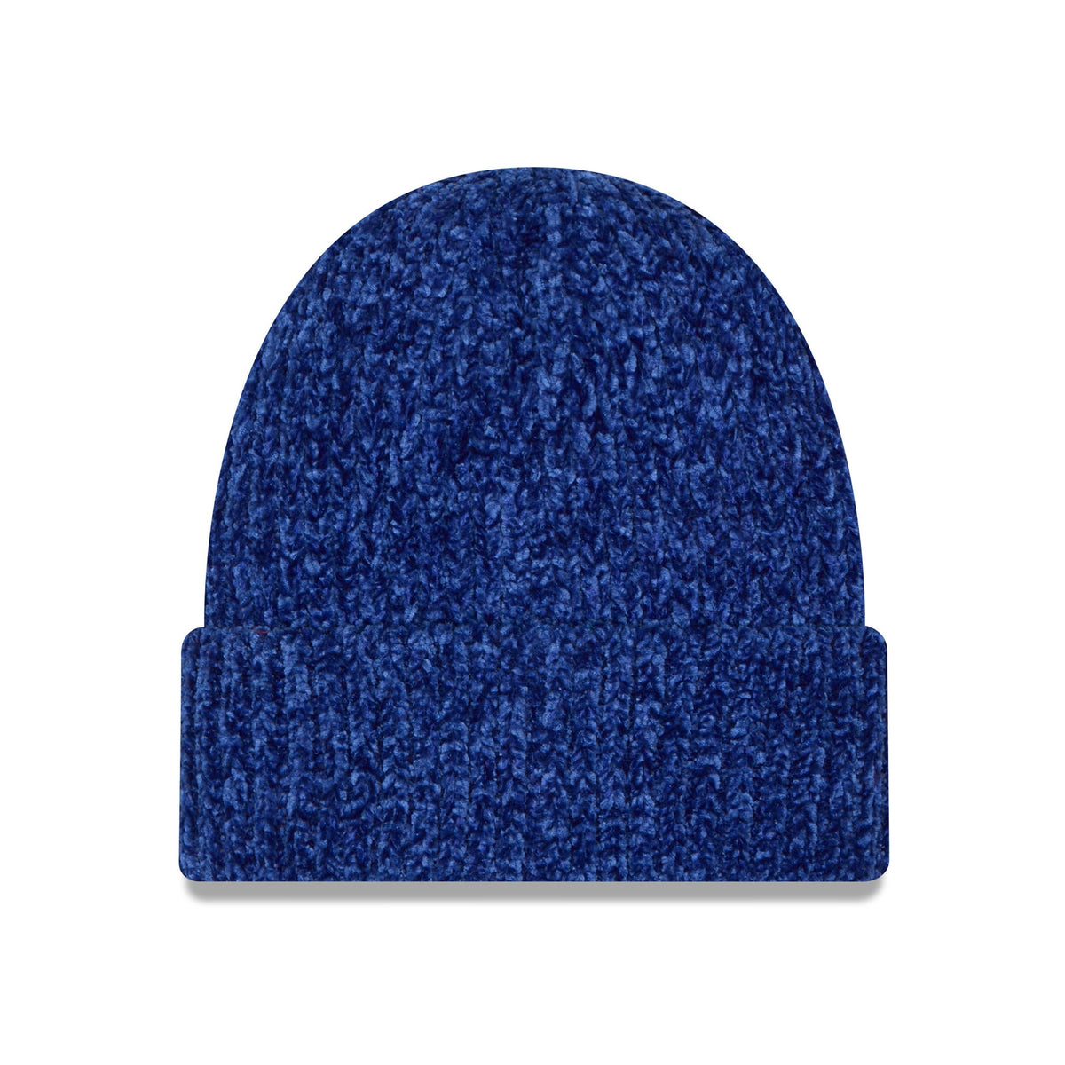 A classic cuffed knit beanie hat in a heathered royal blue color, shown against a plain white background.