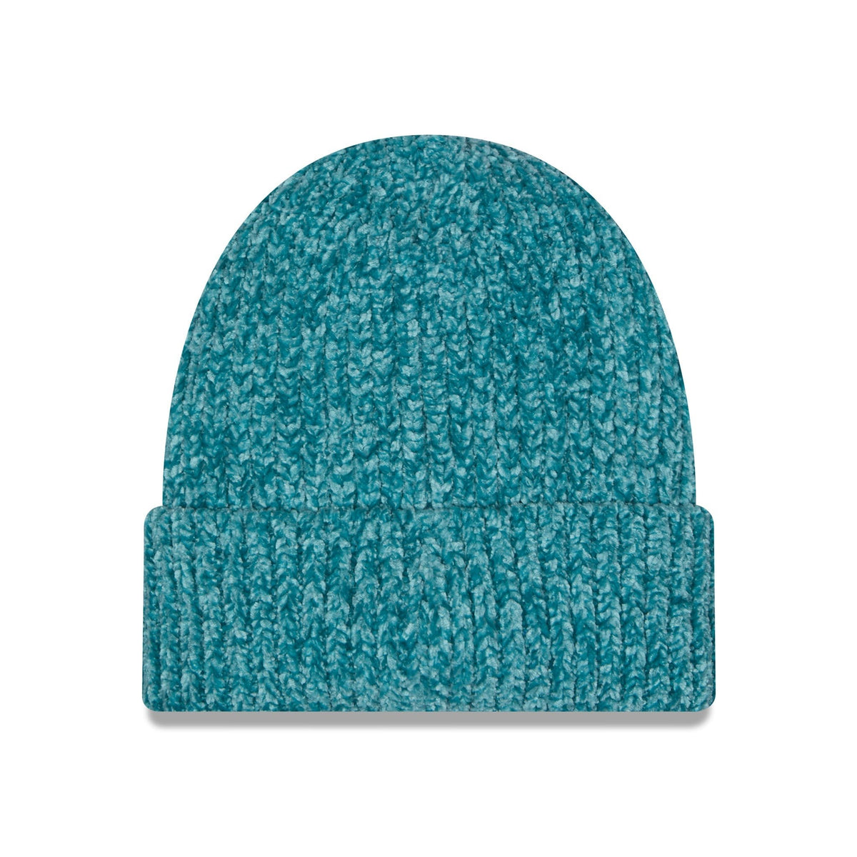 A teal blue marled knit beanie hat with a folded cuff, shown against a plain white background.