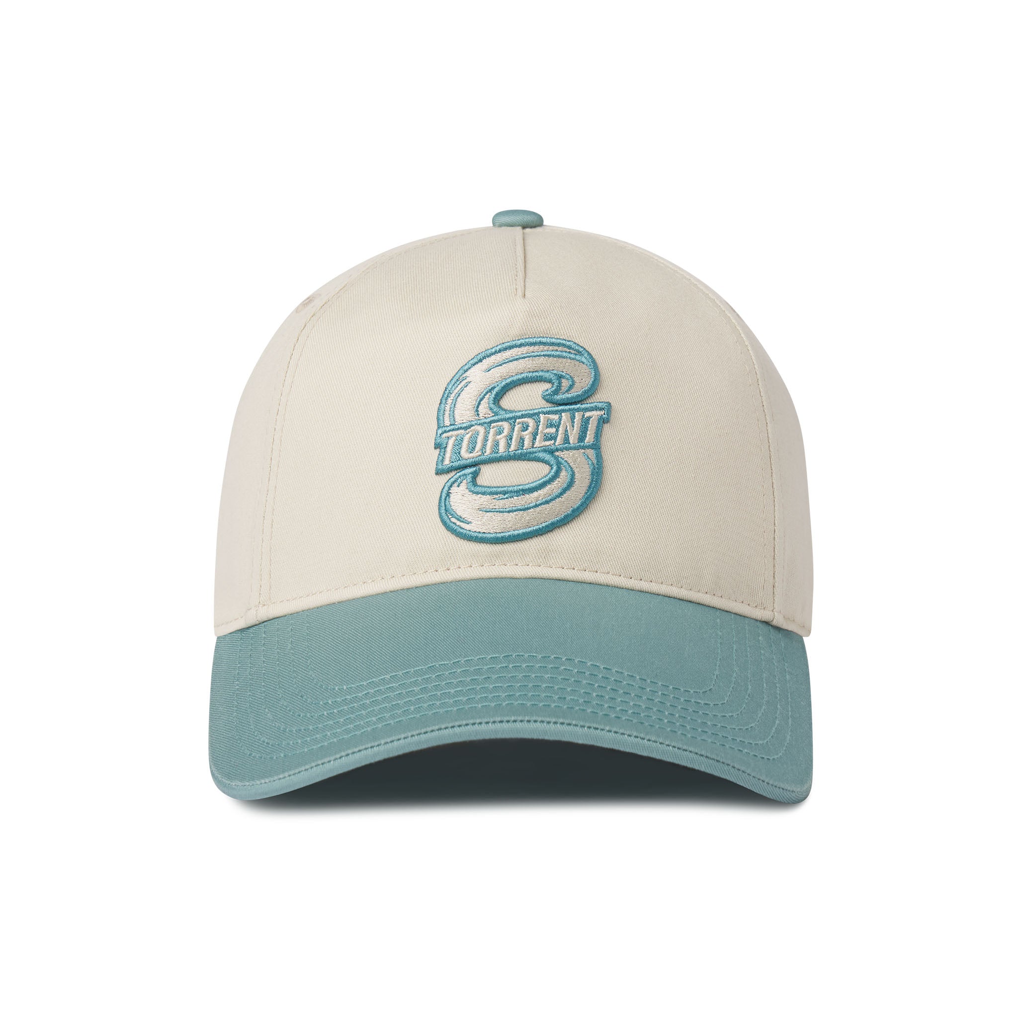 Two-toned cap with 'Torrent' logo on a white background