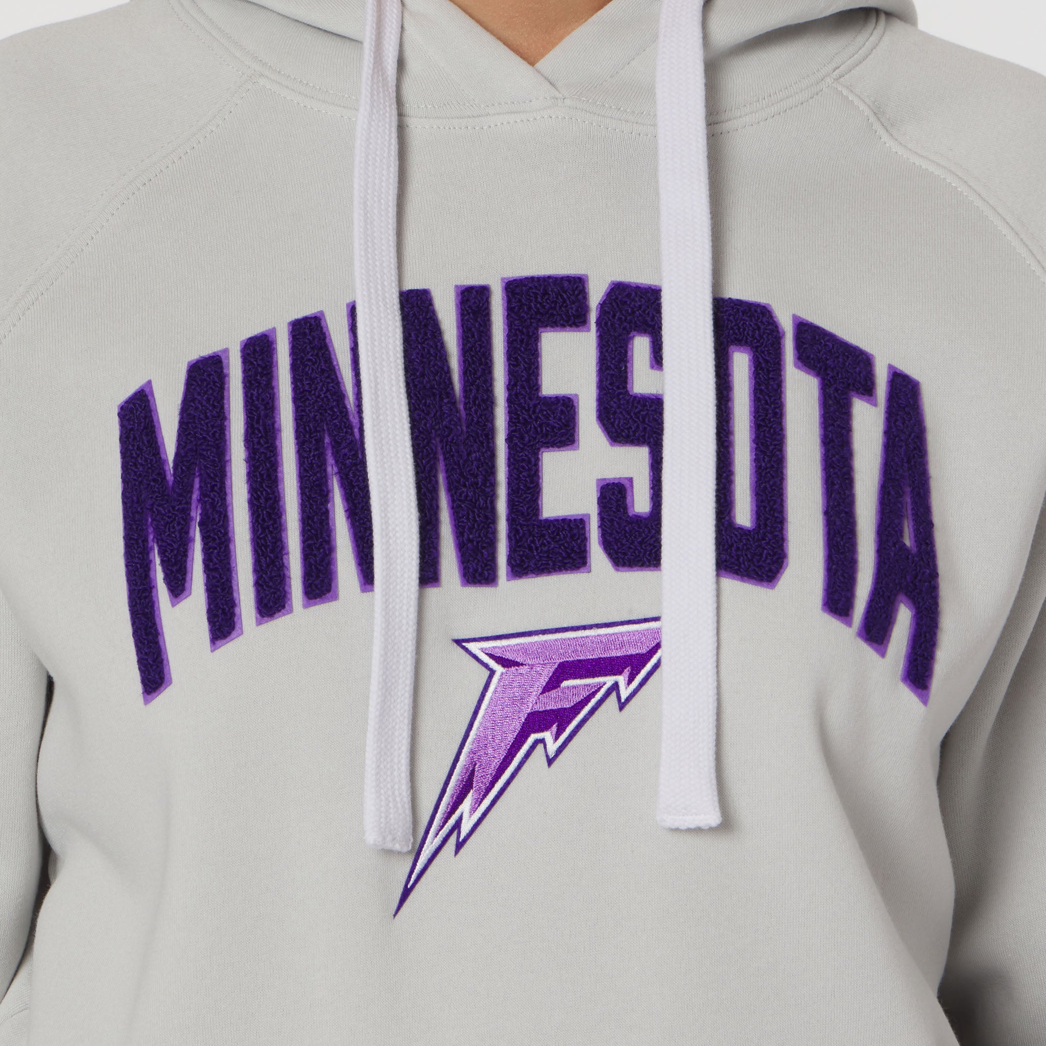 Gray hoodie with 'MINNESOTA' in purple text and a logo on a white background