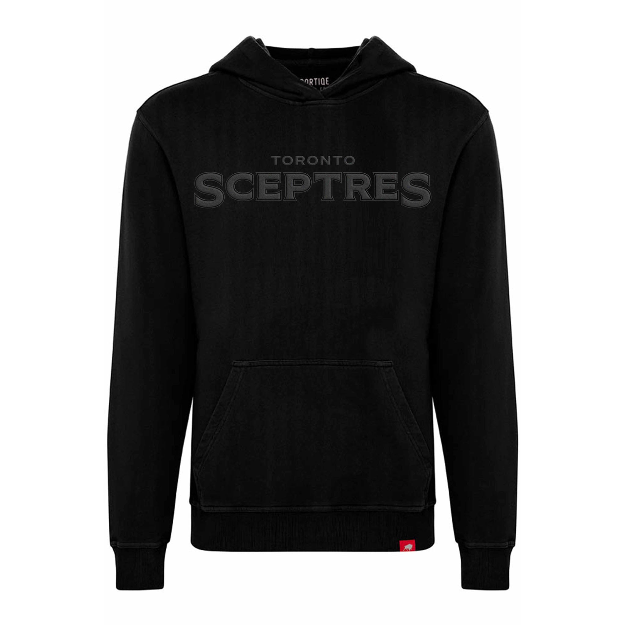 Black hoodie with 'Toronto Sceptres' text on a white background