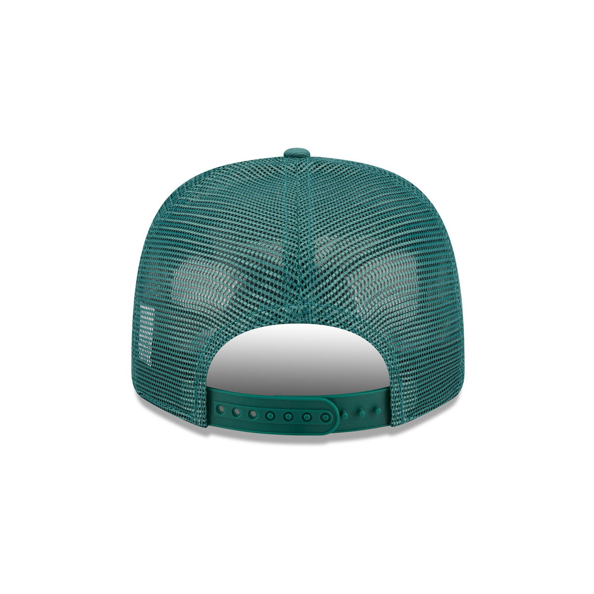 Back of a dark teal structured Seattle Torrent hat with a dark teal mesh back and dark teal plastic snaps.