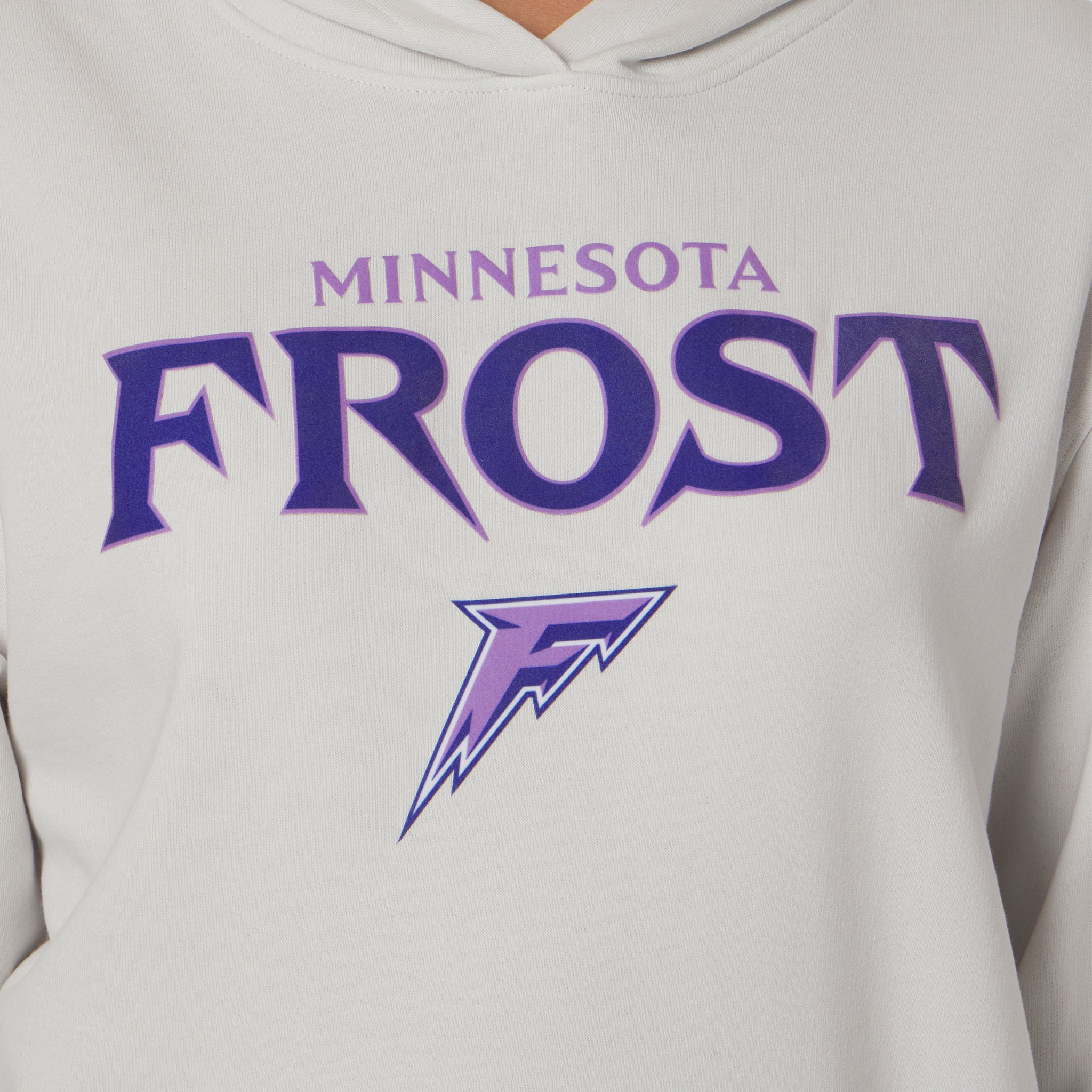 Gray hoodie with 'Minnesota Frost' text and logo on a plain background