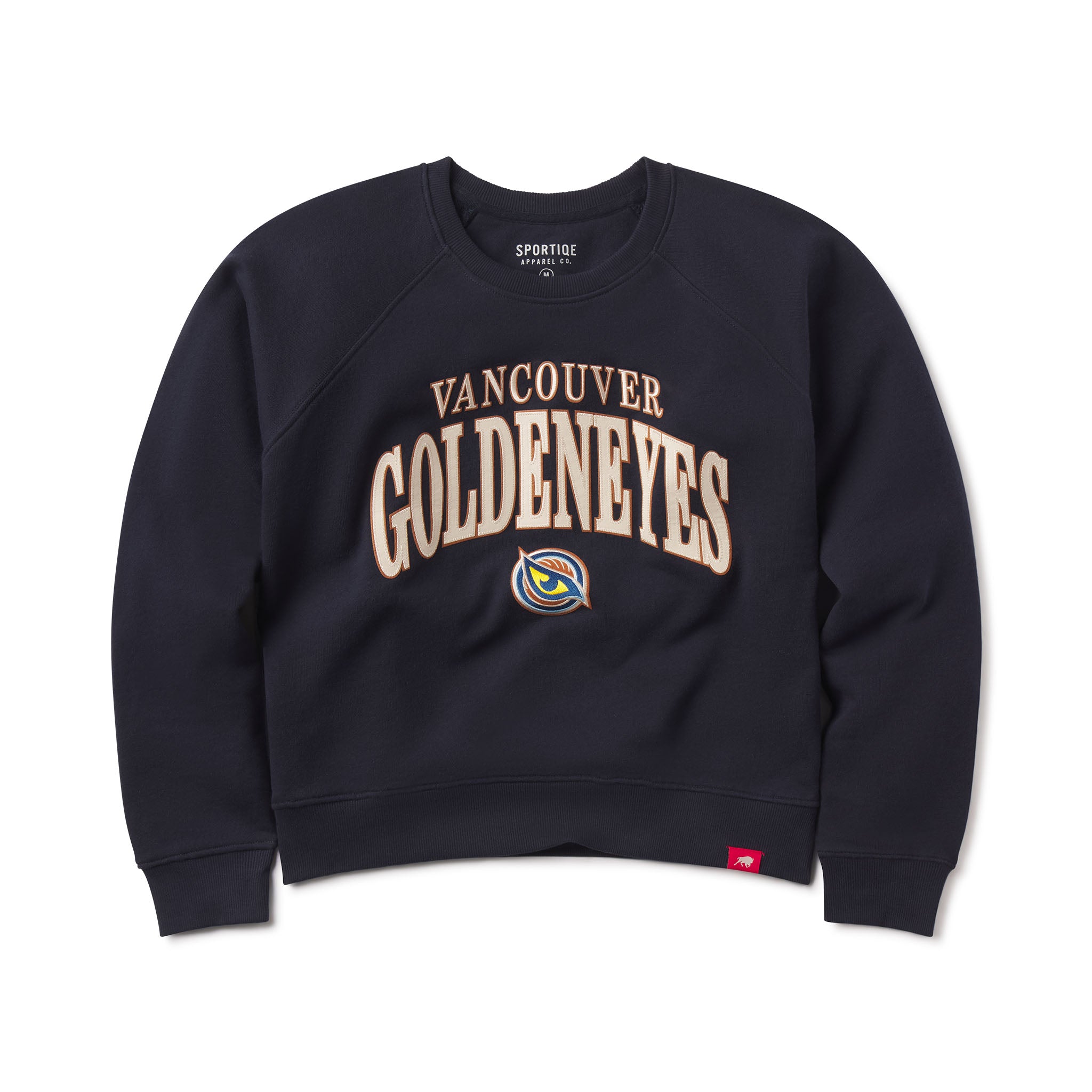 Navy blue sweatshirt with 'Vancouver Goldeneyes' text on a white background