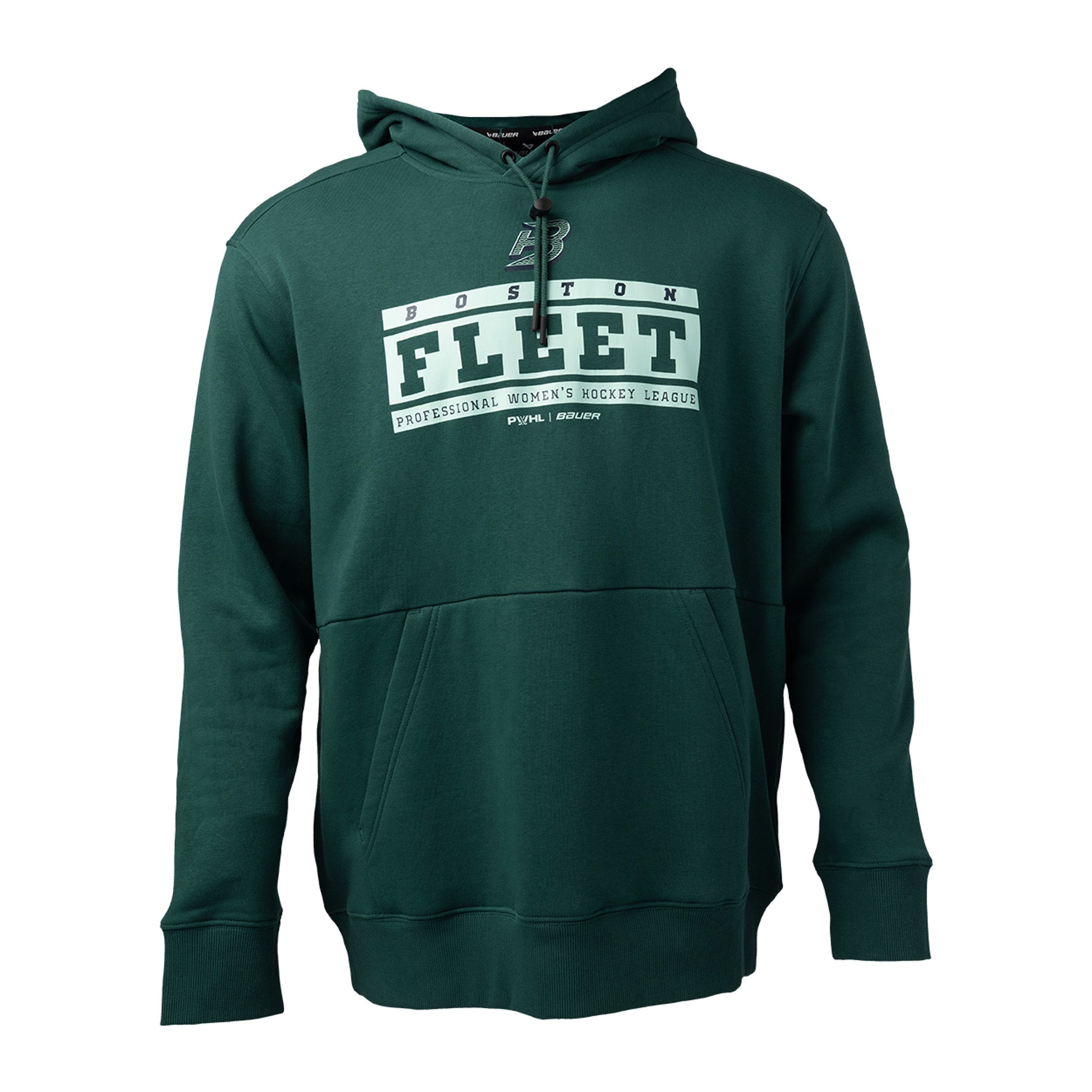 Green hoodie with 'Boston Fleet' text on a white background