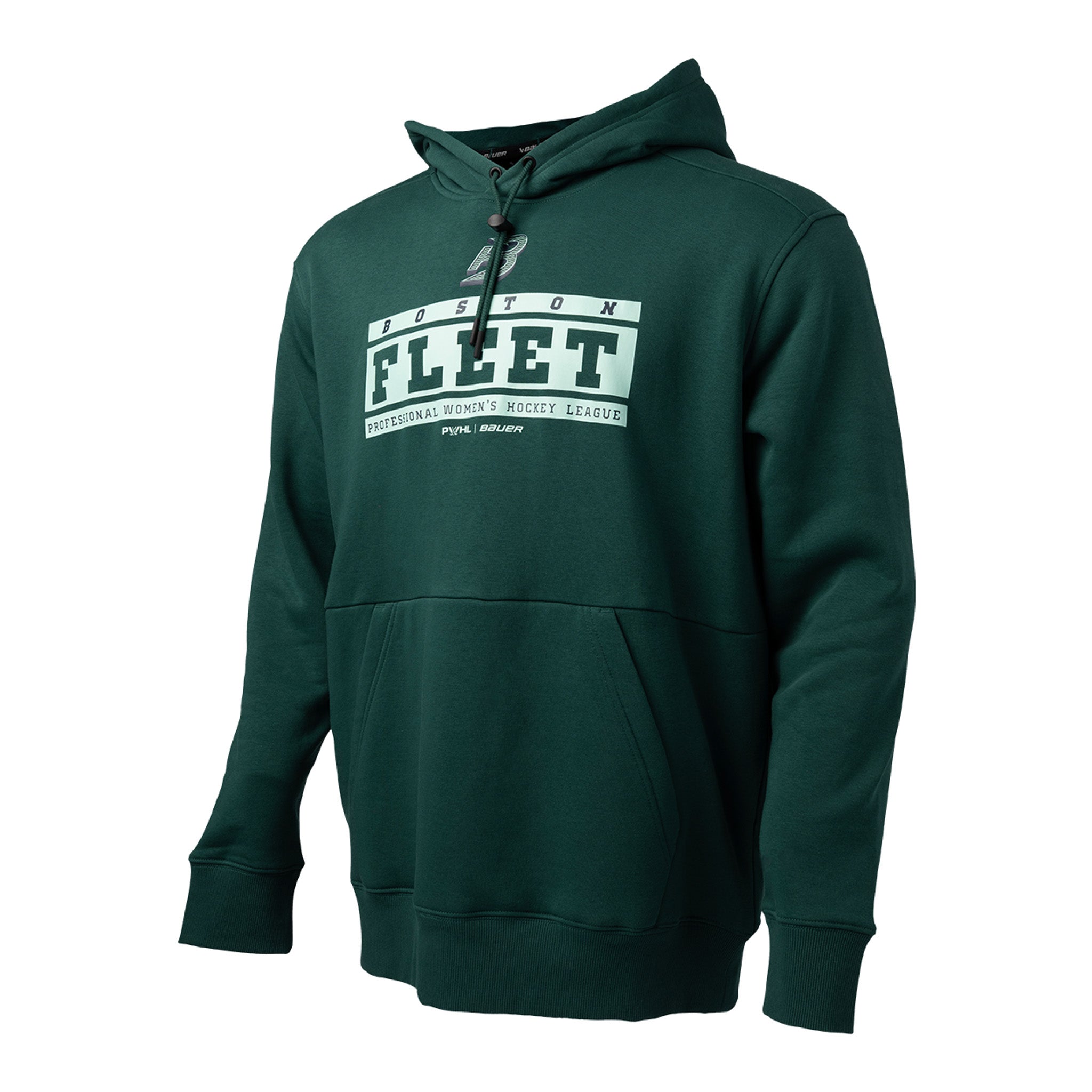Green hoodie with 'Boston Flyet' text on a white background