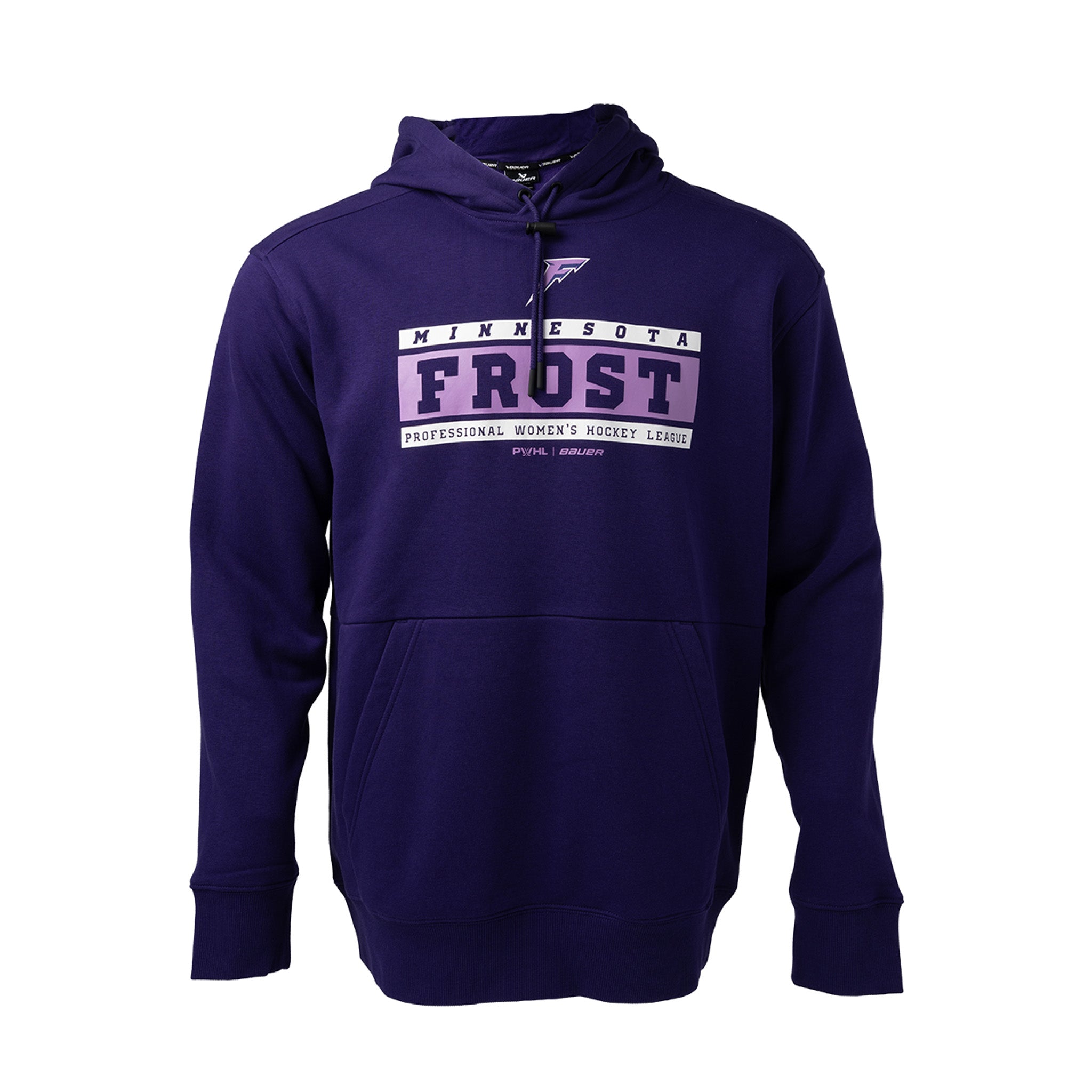 Purple hoodie with 'Minnesota Frost' text on a white background
