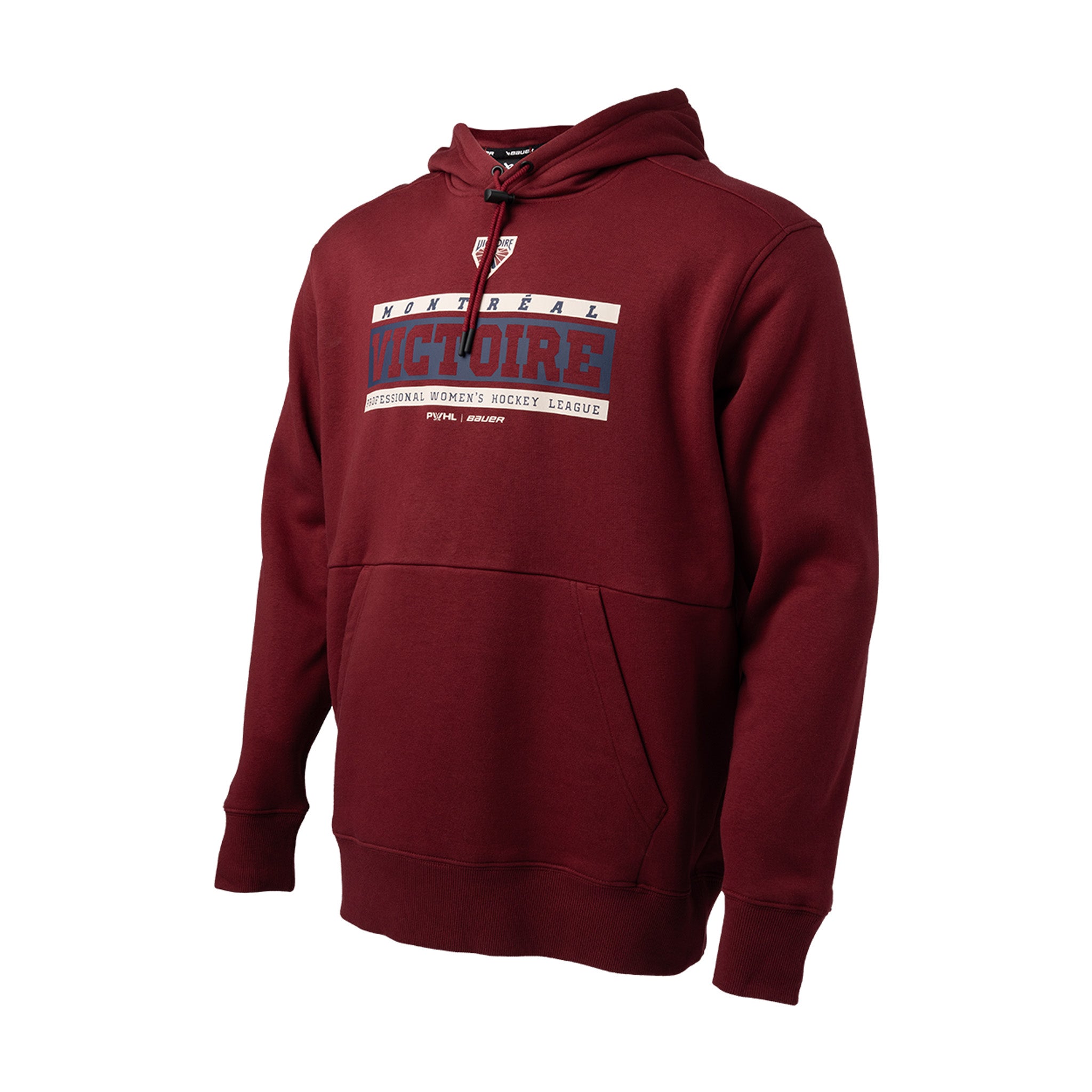 Maroon hoodie with text on a white background