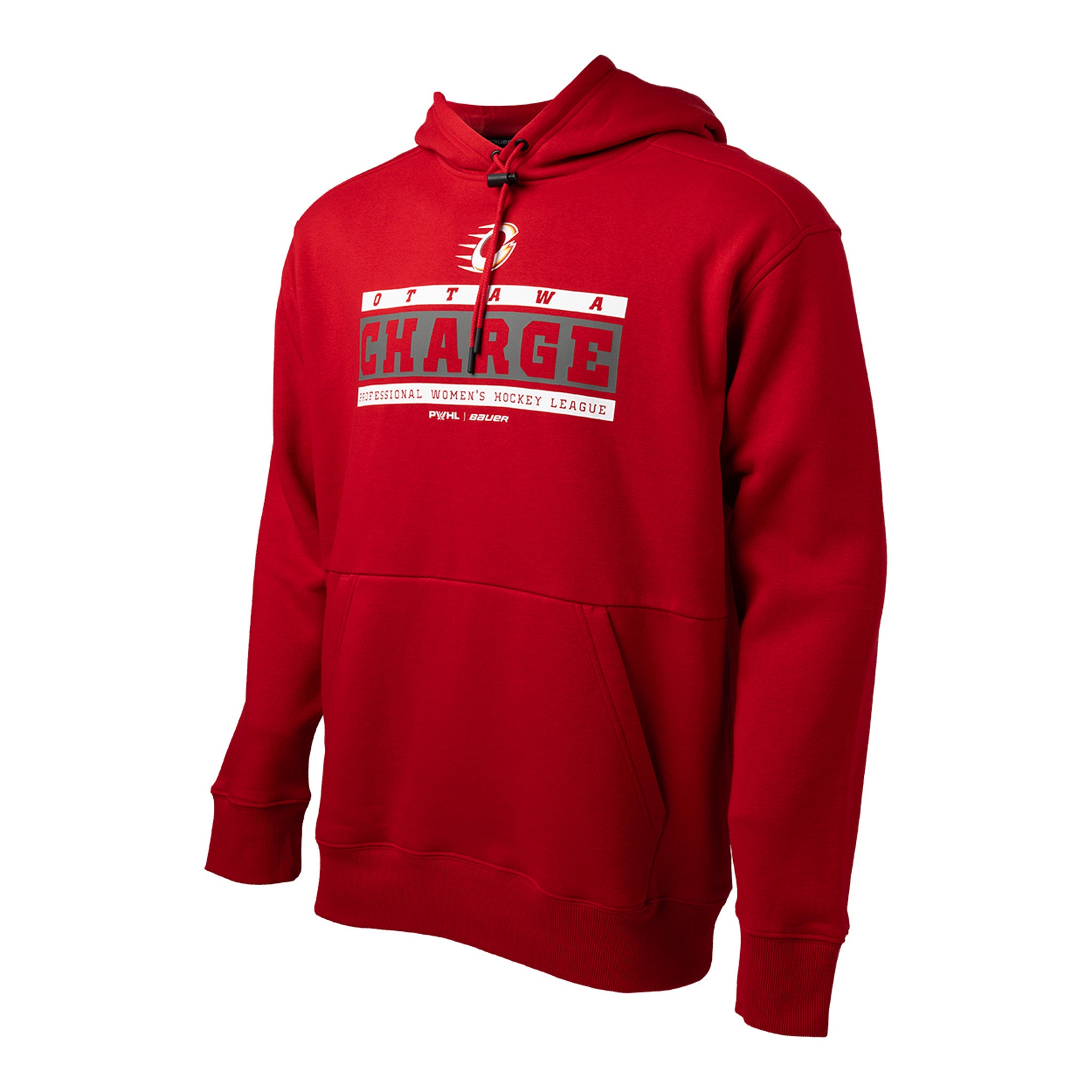 Red hoodie with 'Ottawa Charge' text on a white background