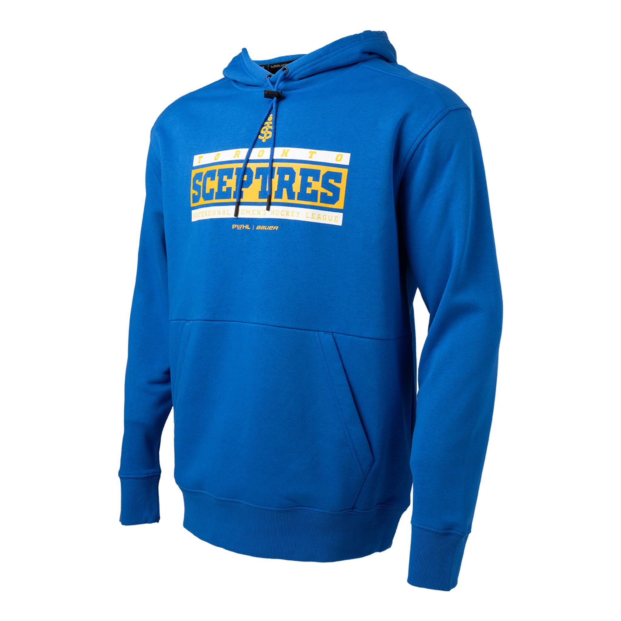Blue hoodie with 'SCEPTRES' text on a white background