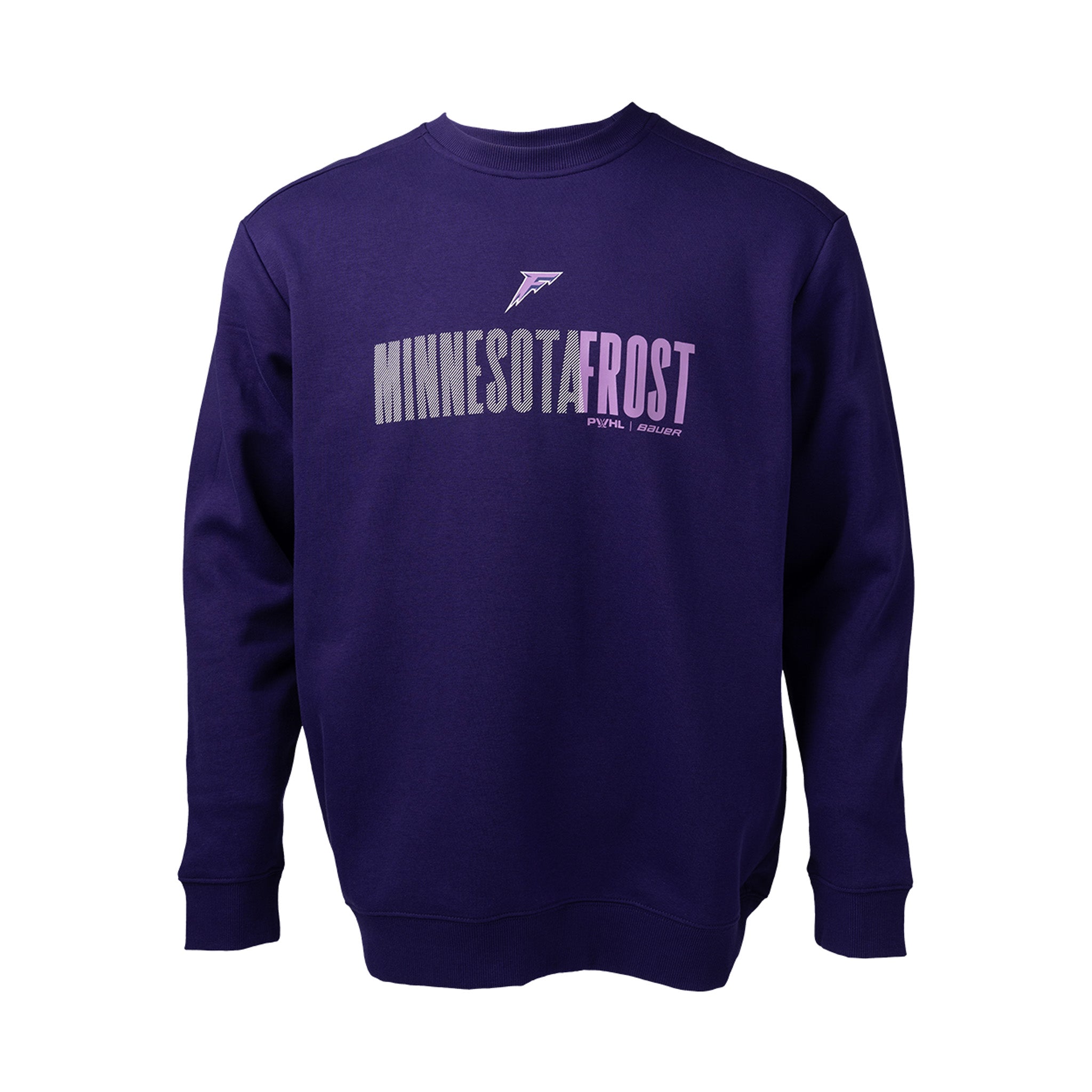 Purple sweatshirt with 'MINNESOTAFROST' text on a white background