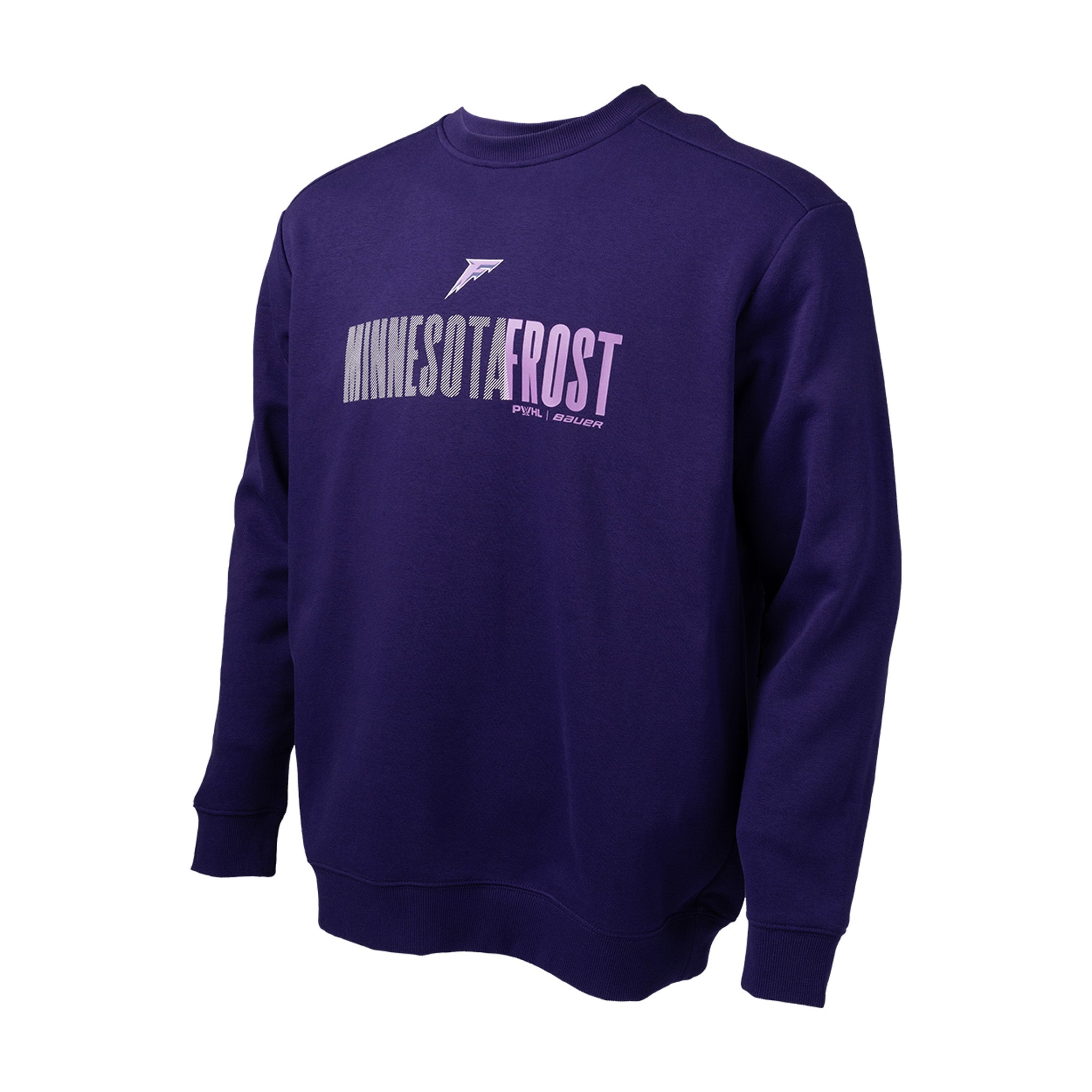 Purple sweatshirt with 'MINNESOTAFROST' text on a white background