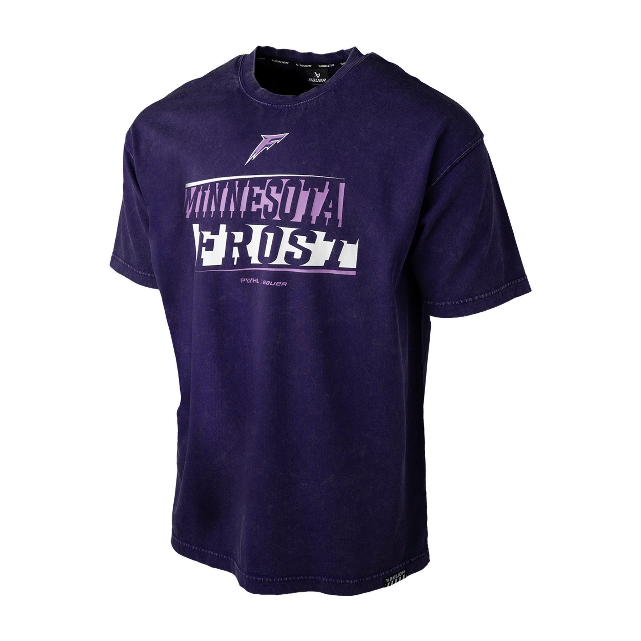 Purple t-shirt with 'Minnesota Frost' text and logo on a white background