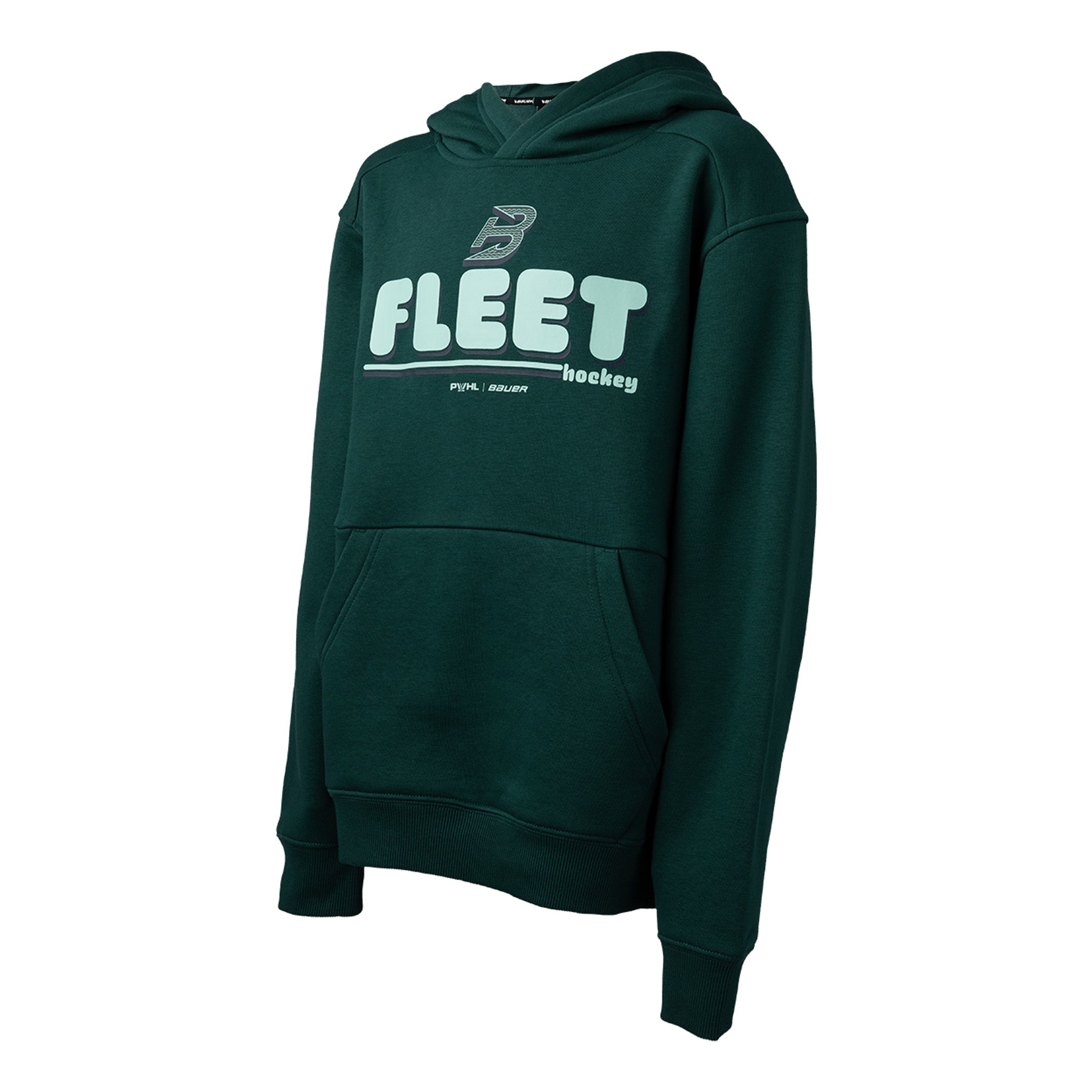 Green hoodie with 'Fleet Hockey' text on a white background