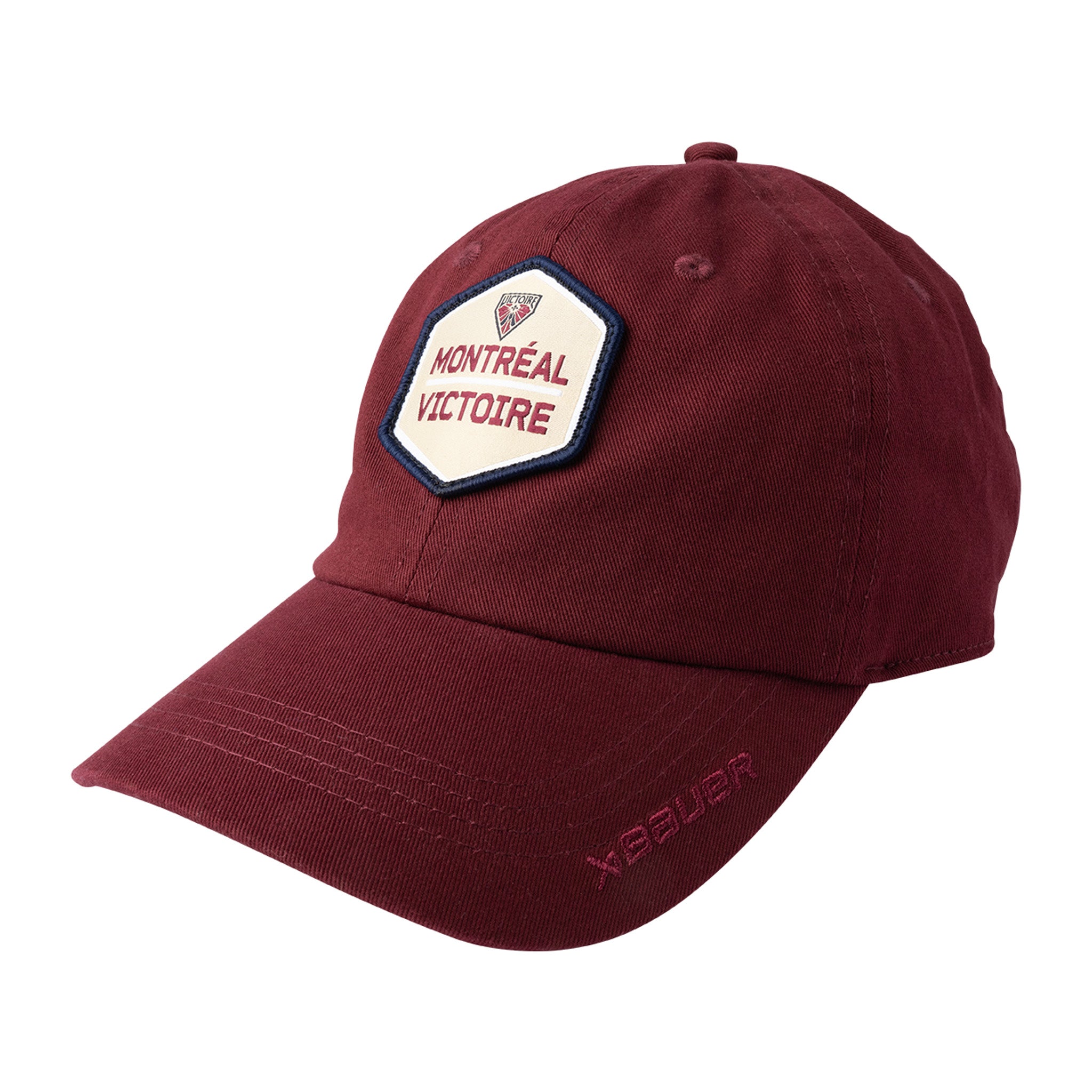 Maroon cap with a patch on a white background