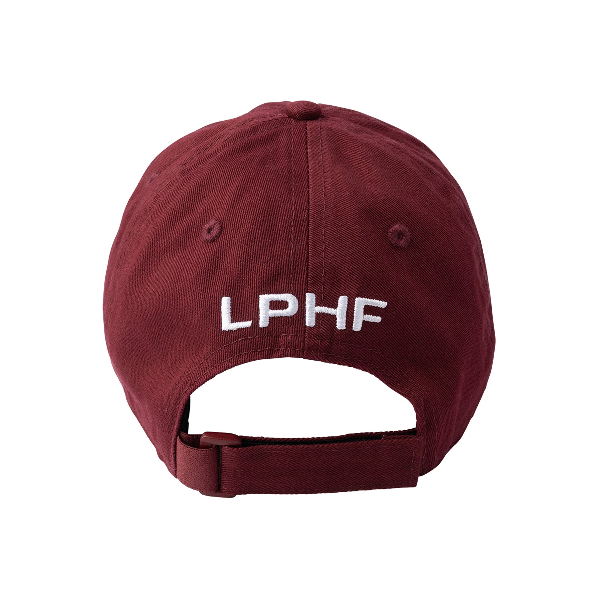 Maroon cap with 'LPHF' logo on a white background