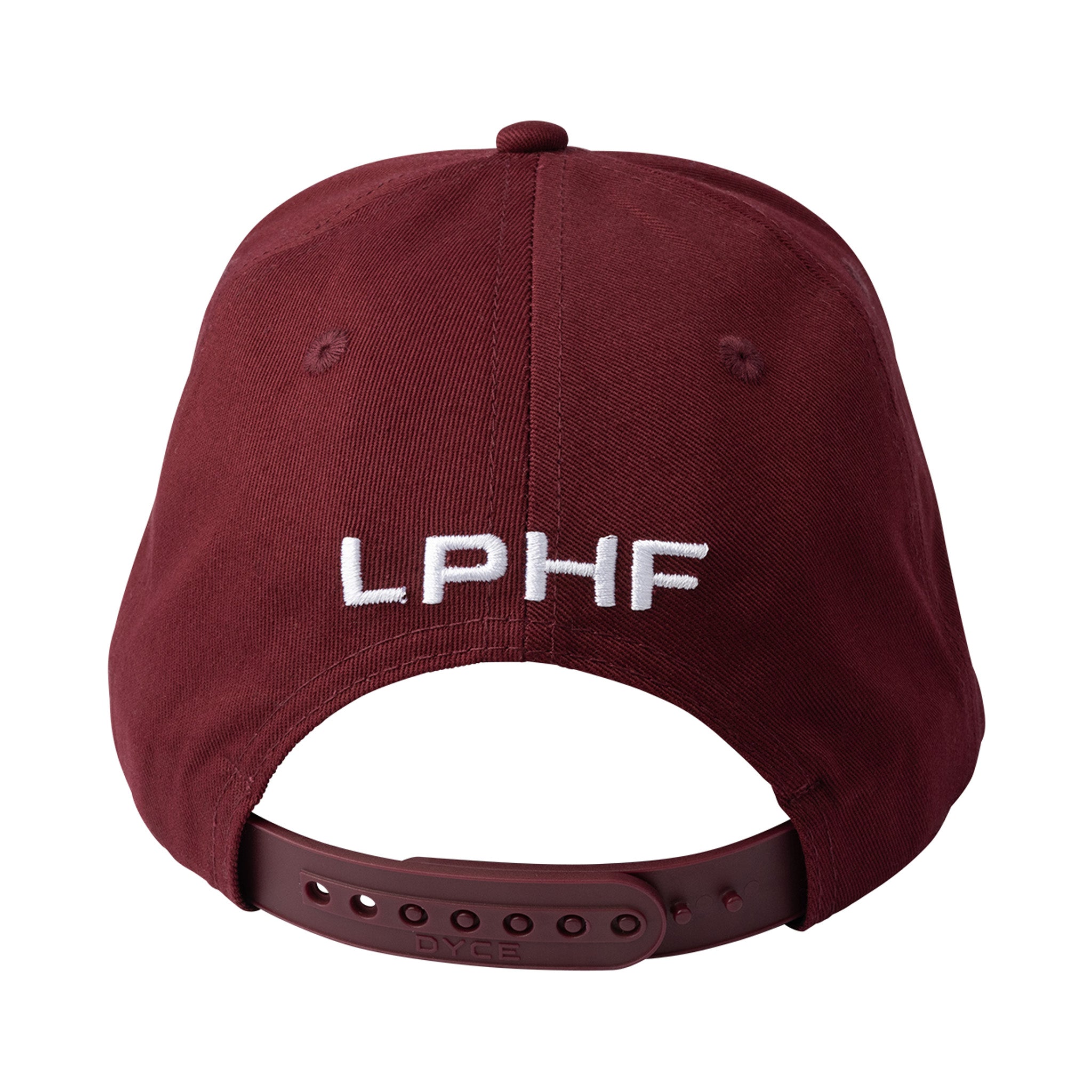 Maroon cap with 'LPHF' logo on a white background