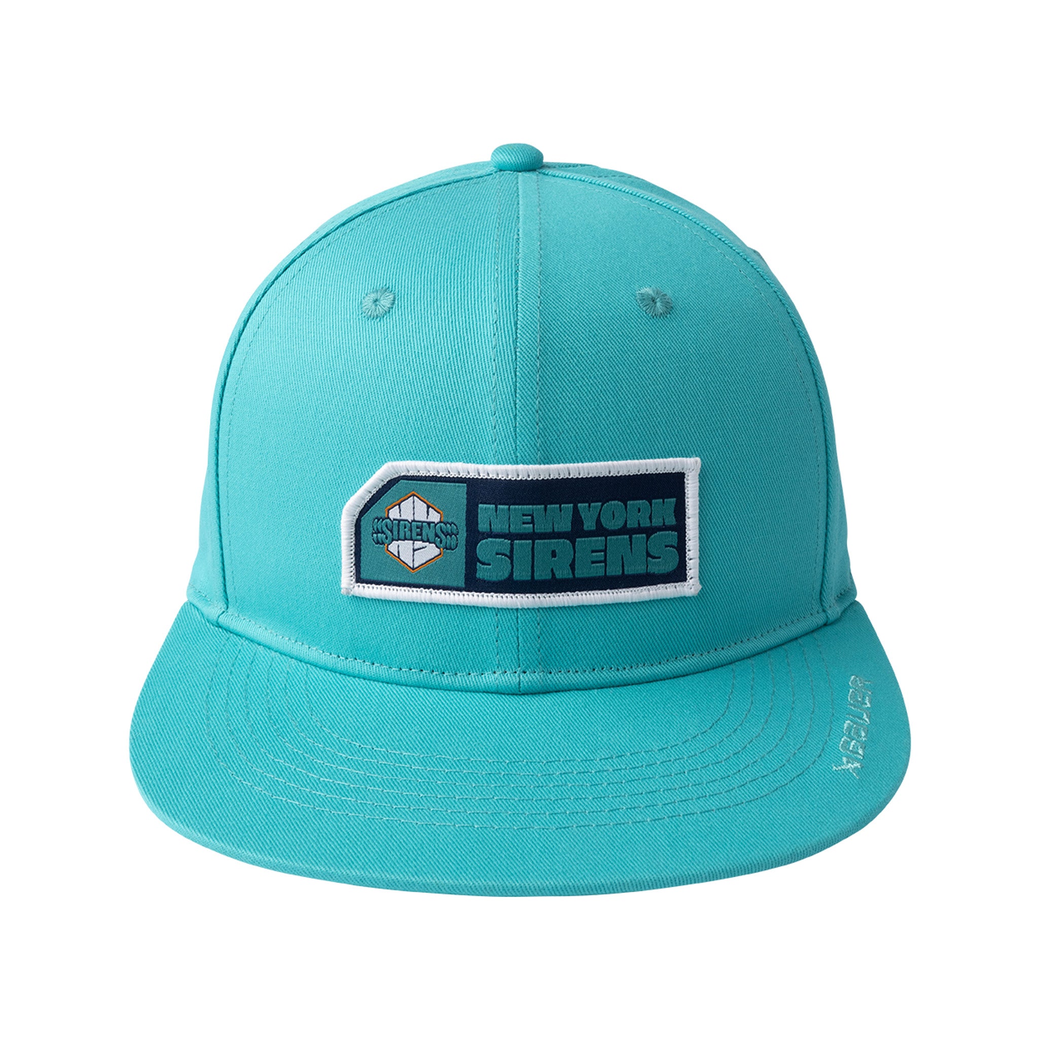 Turquoise cap with 'New York Sirens' logo on a white background