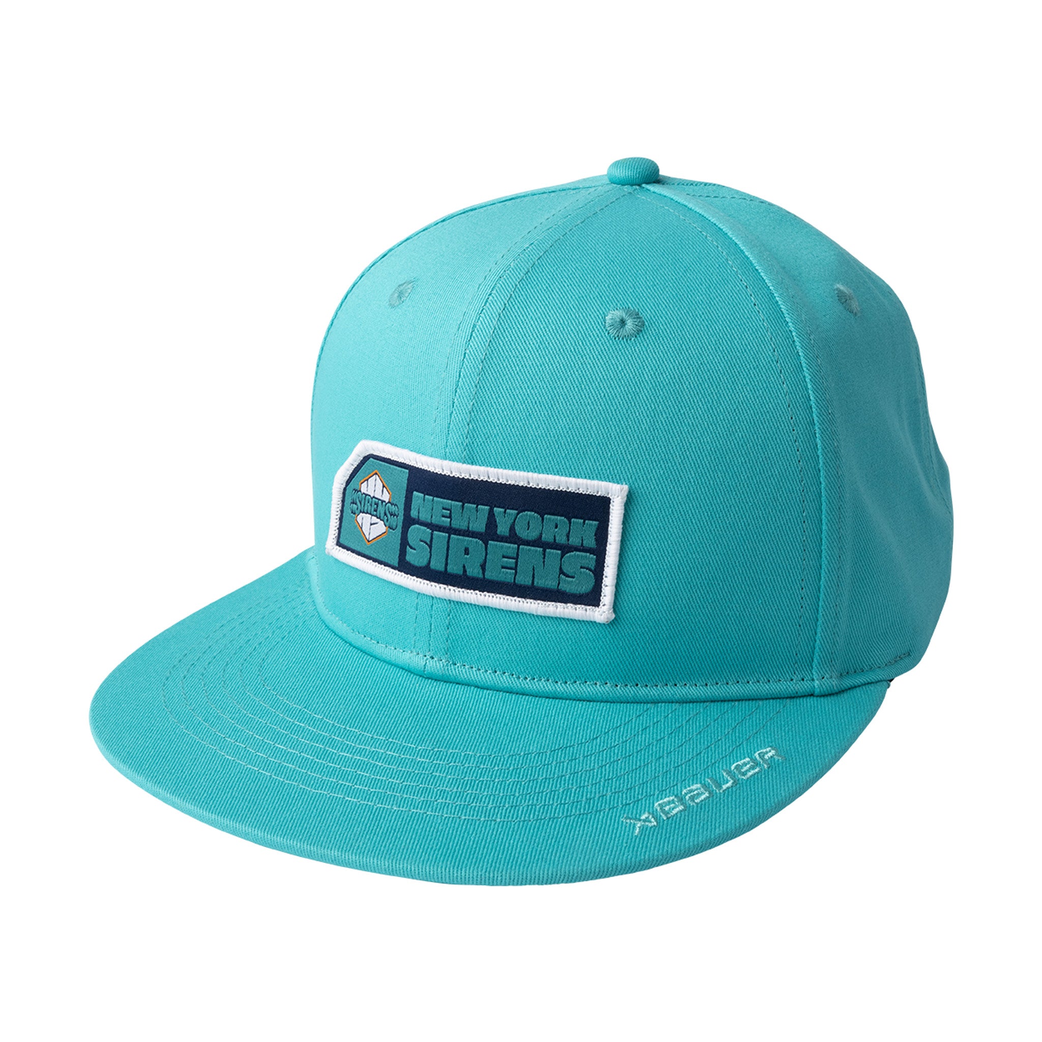 Turquoise cap with 'New York Sirens' logo on a white background