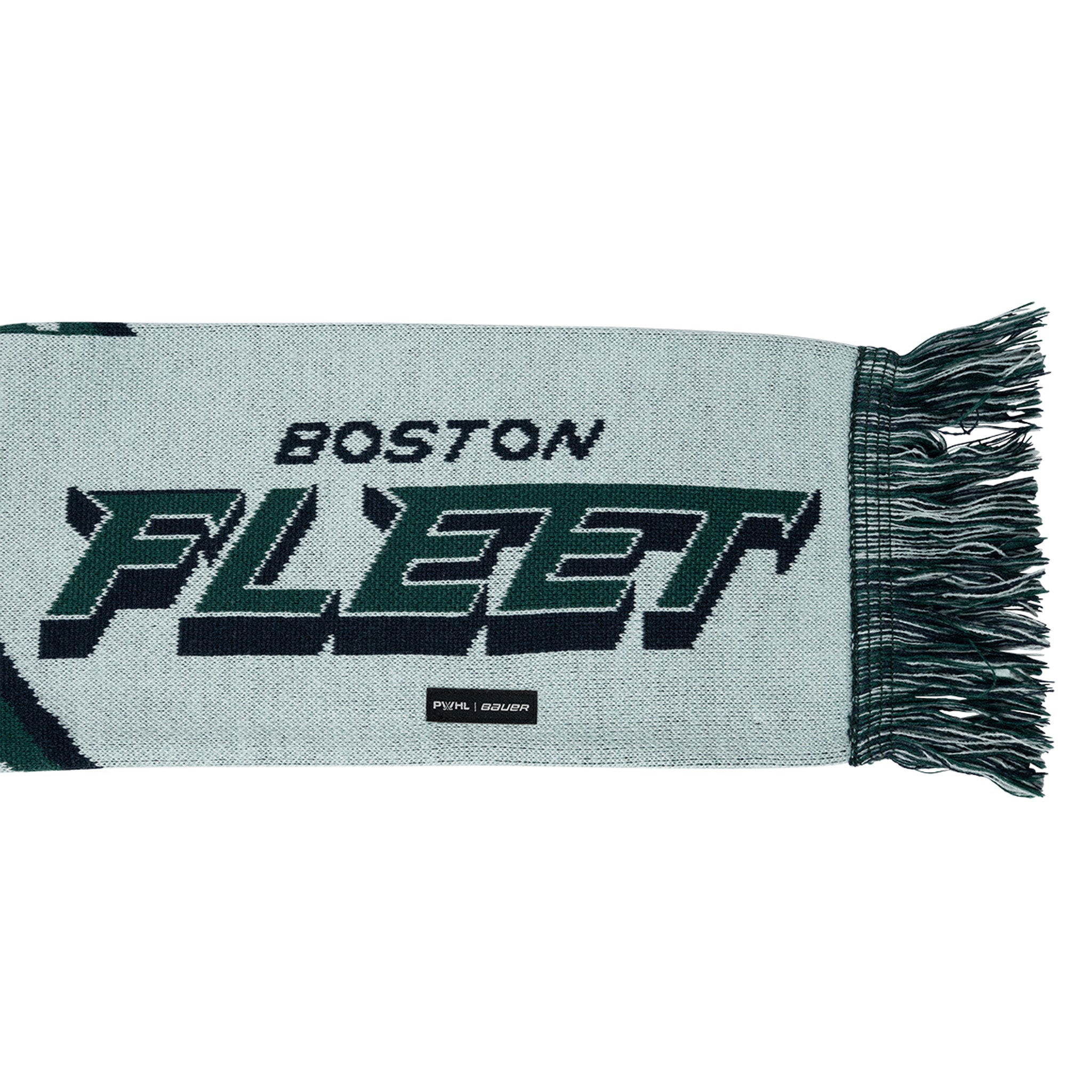 Gray scarf with 'Boston Fleet' text on a white background