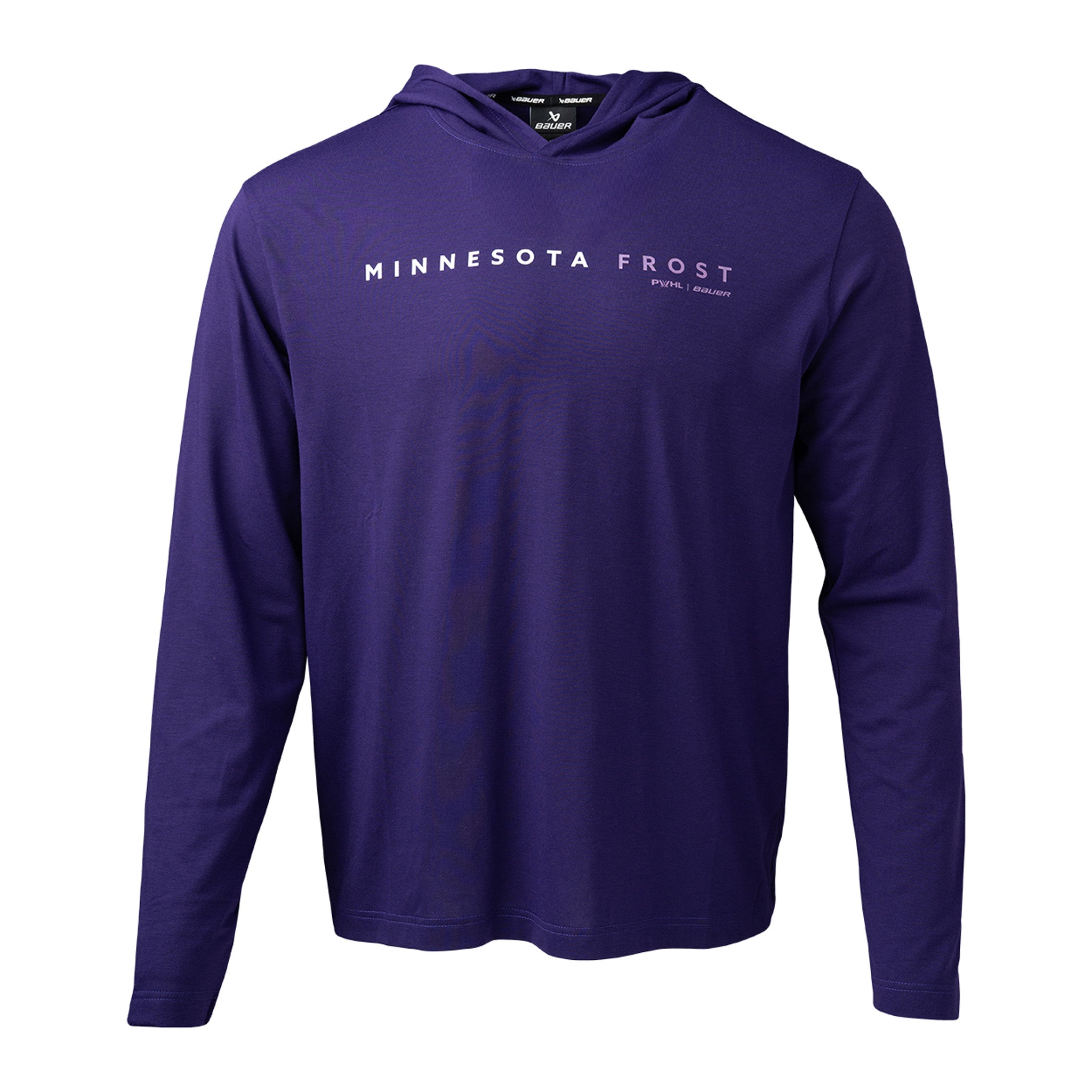 Purple hoodie with 'Minnesota Frost' text on a white background