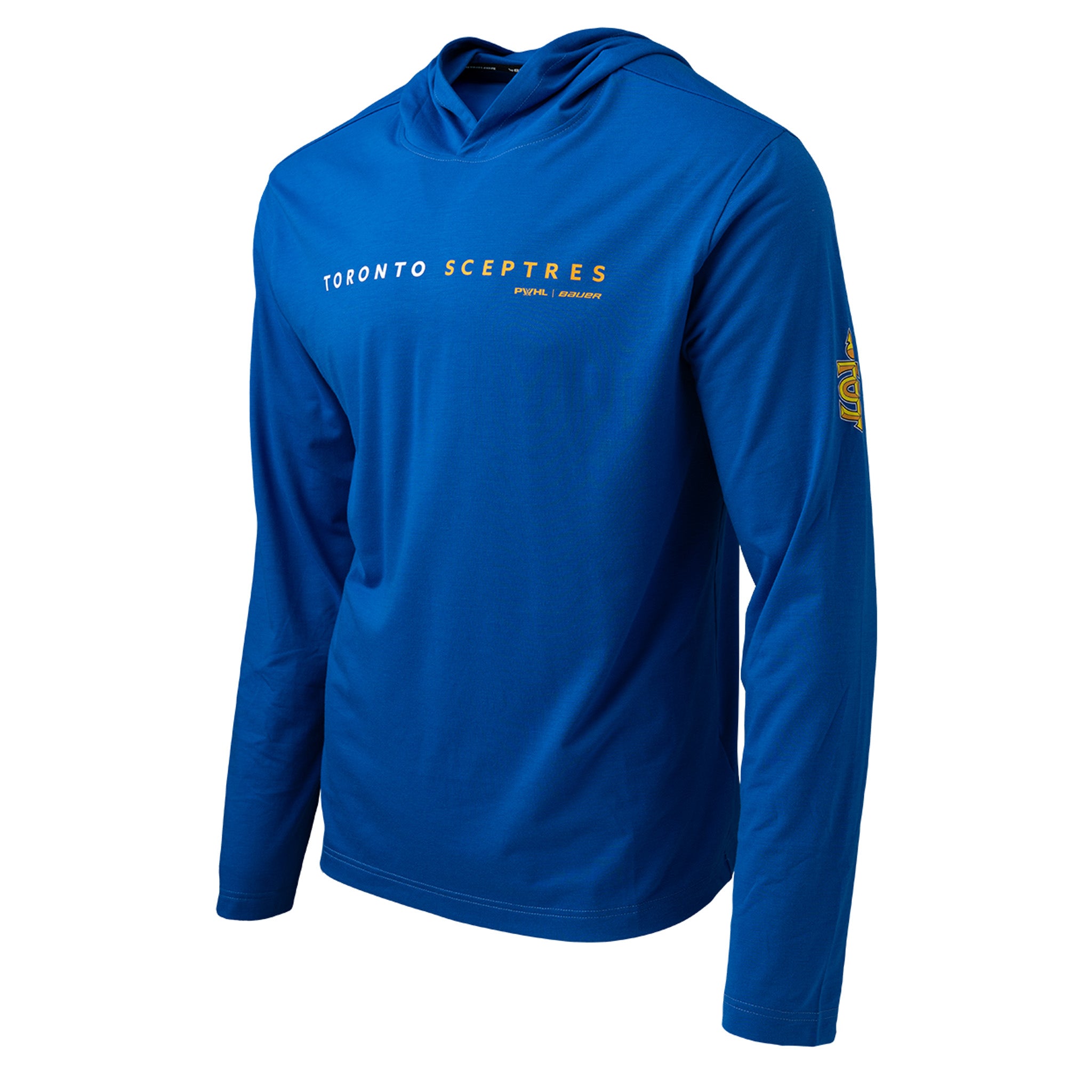 Blue long-sleeve shirt with 'Toronto Sceptres' text on a white background