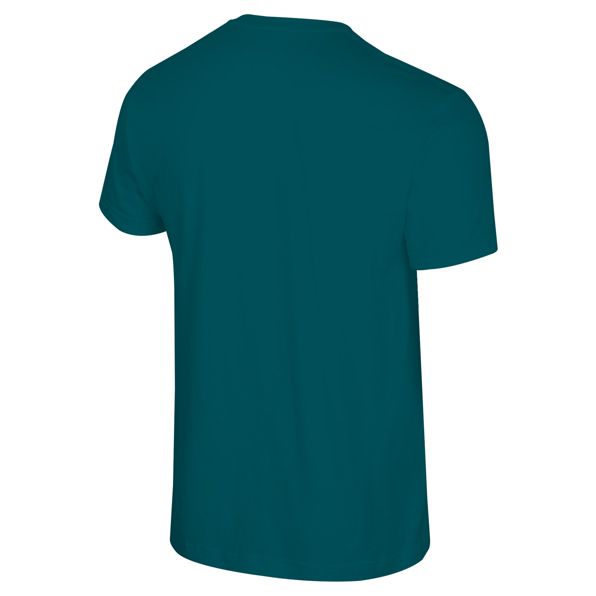 A solid dark teal green short-sleeve t-shirt shown from the back, isolated on a white background.