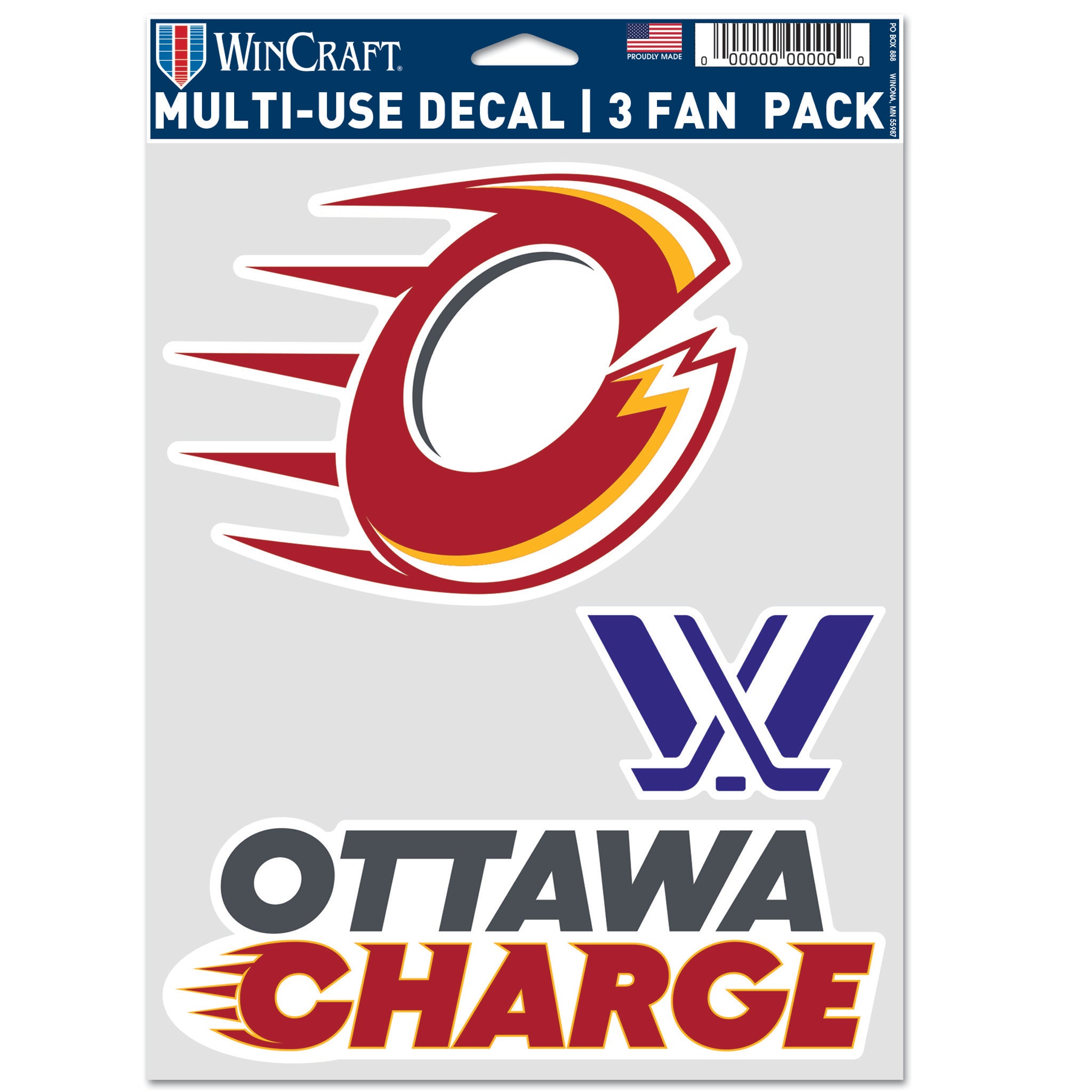 WinCraft Ottawa Charge multi-use decals in a 3-pack on a white background
