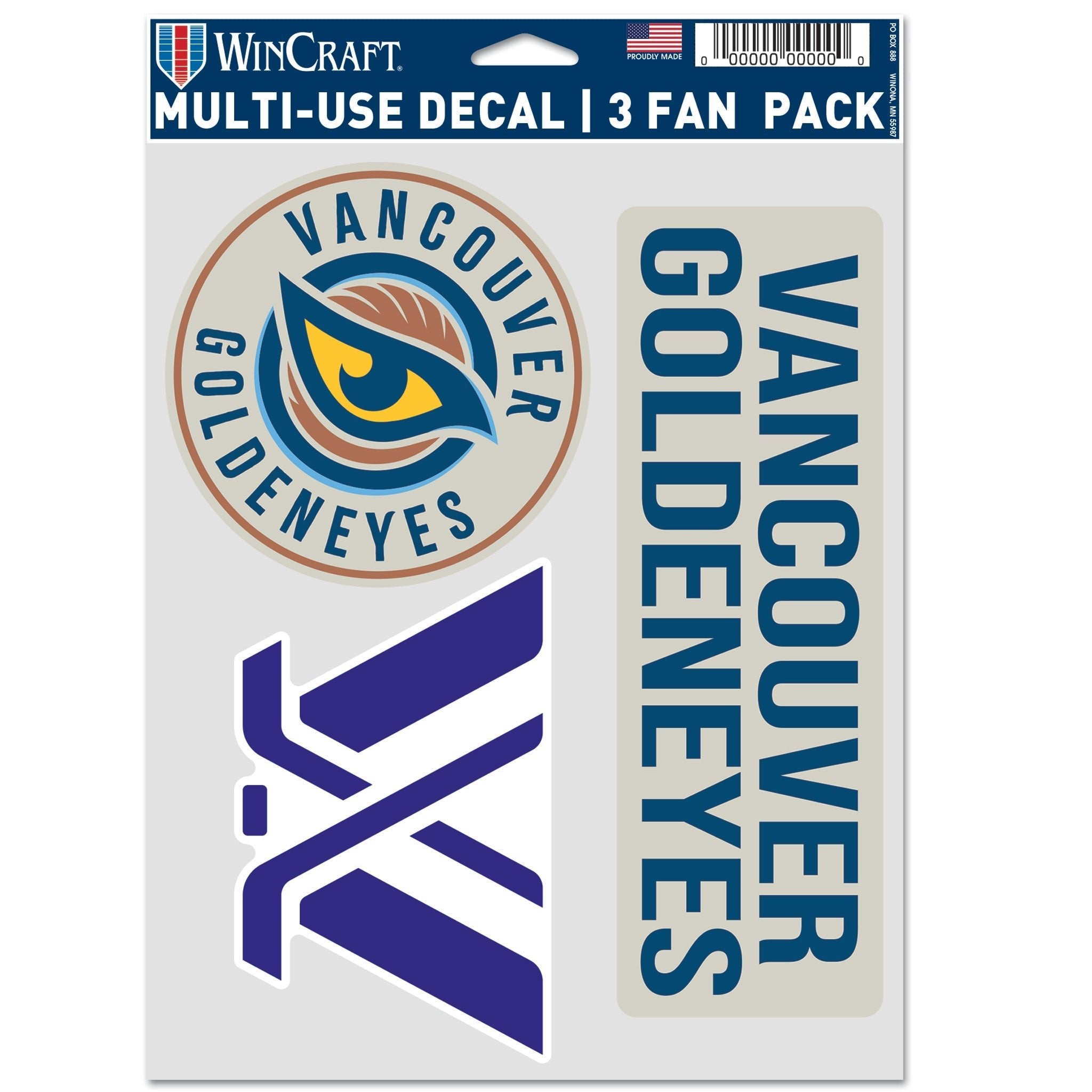 WinCraft Vancouver Goldeneyes multi-use decals in a 3-pack on a white background