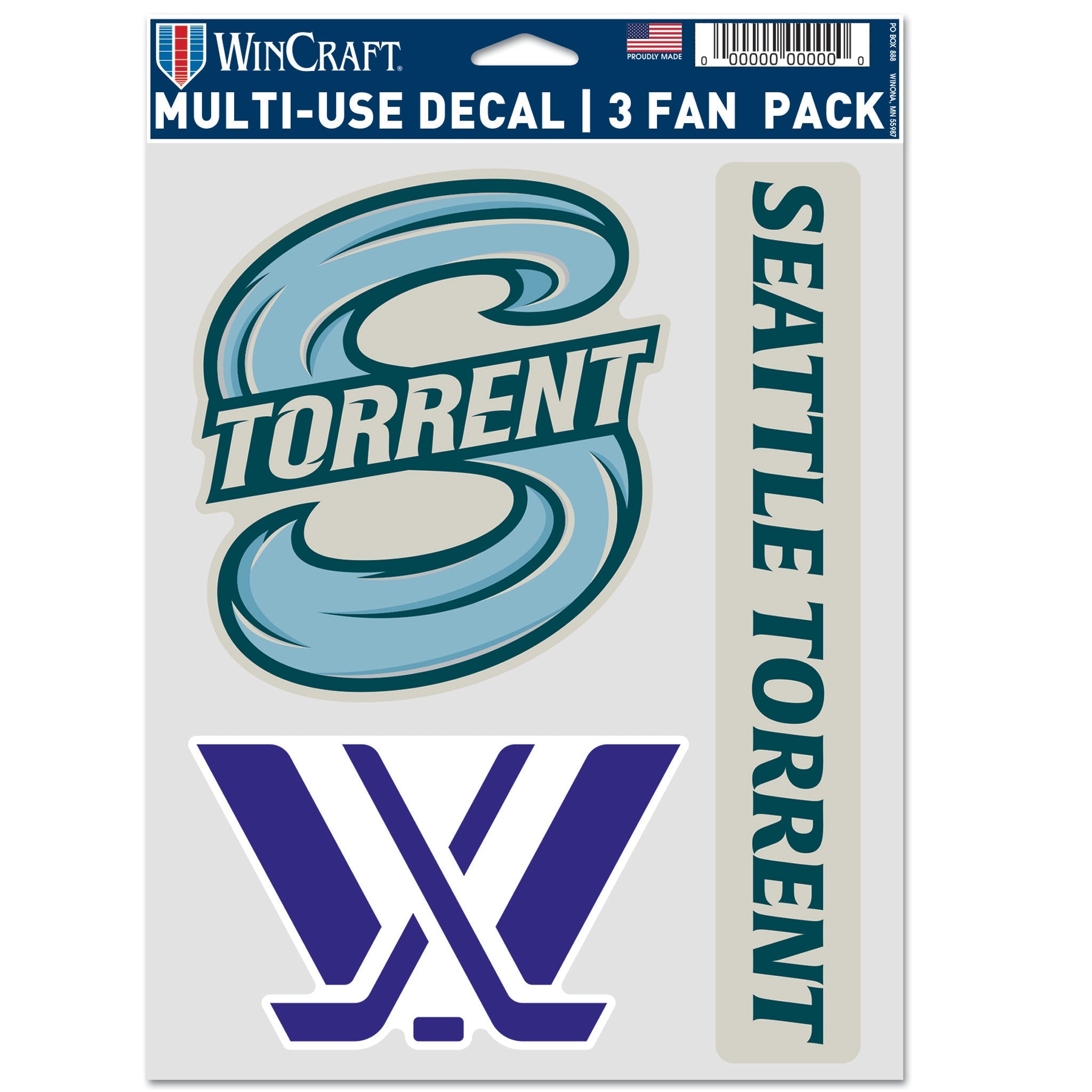 WinCraft Seattle Torrent multi-use decals in a 3-pack on a white background