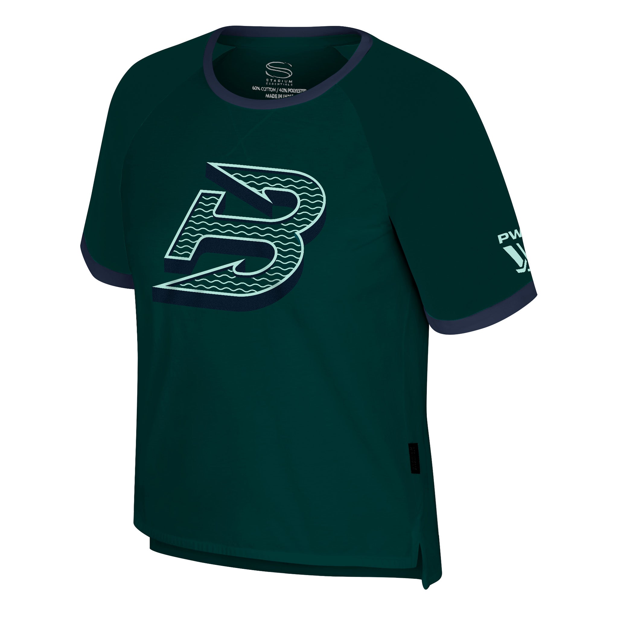 Green t-shirt with a logo on a white background