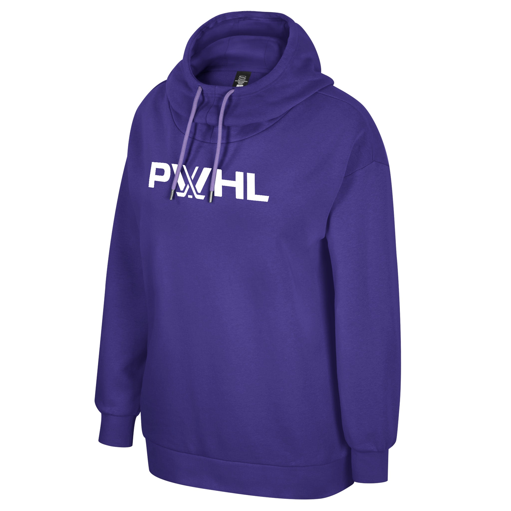 Purple hoodie with a logo on a white background