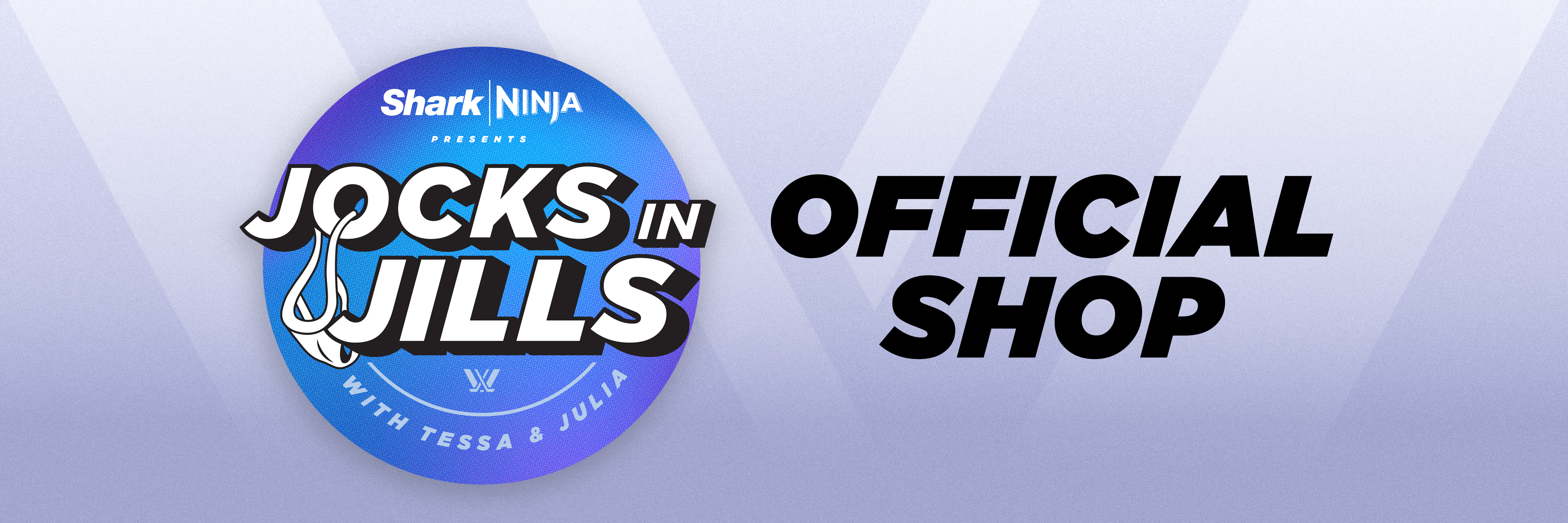 Logo and text for 'Jocks in Jills Official Shop' on a purple background