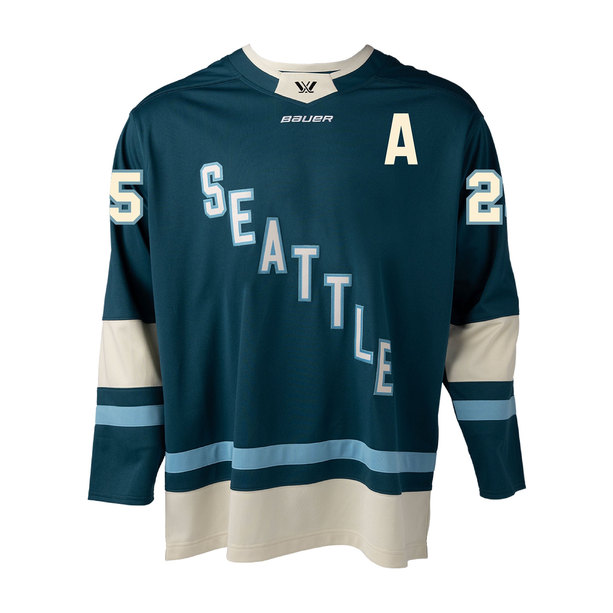 Hockey jersey with 'Seattle' and number '25' on a white background