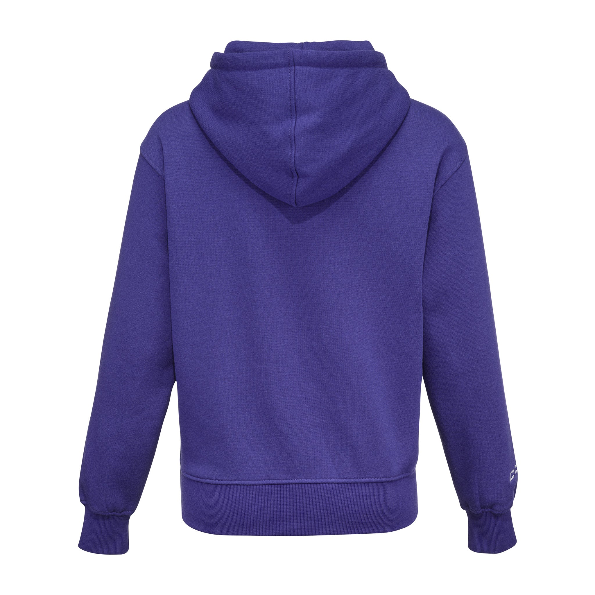 Purple hoodie shown from the back on a white background