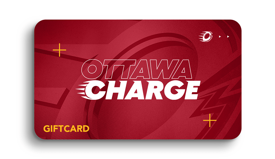 Red gift card with 'Ottawa Charge' branding on a white background