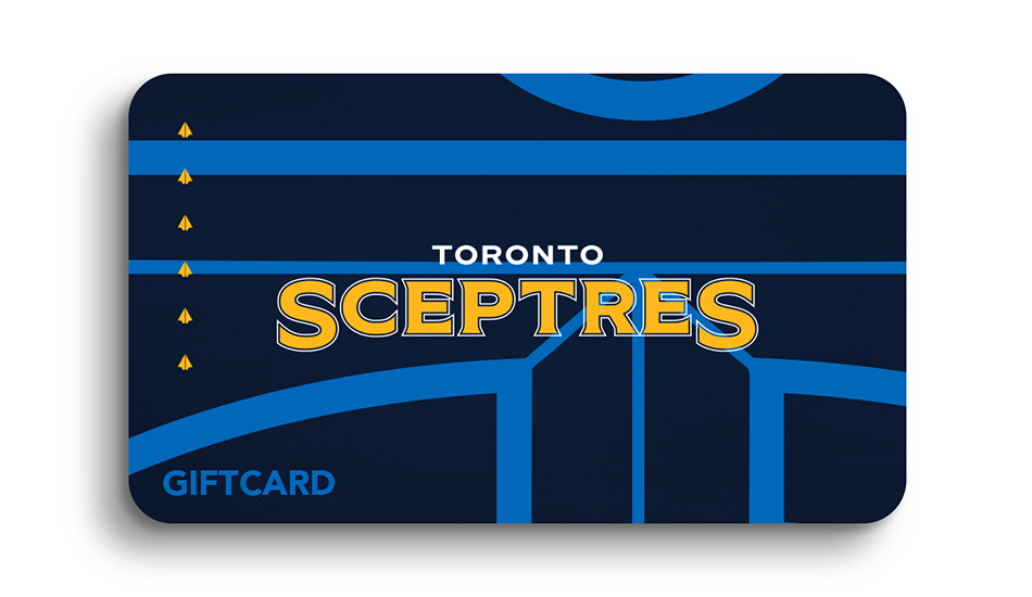 Gift card with 'Toronto Sceptres' branding on a blue background