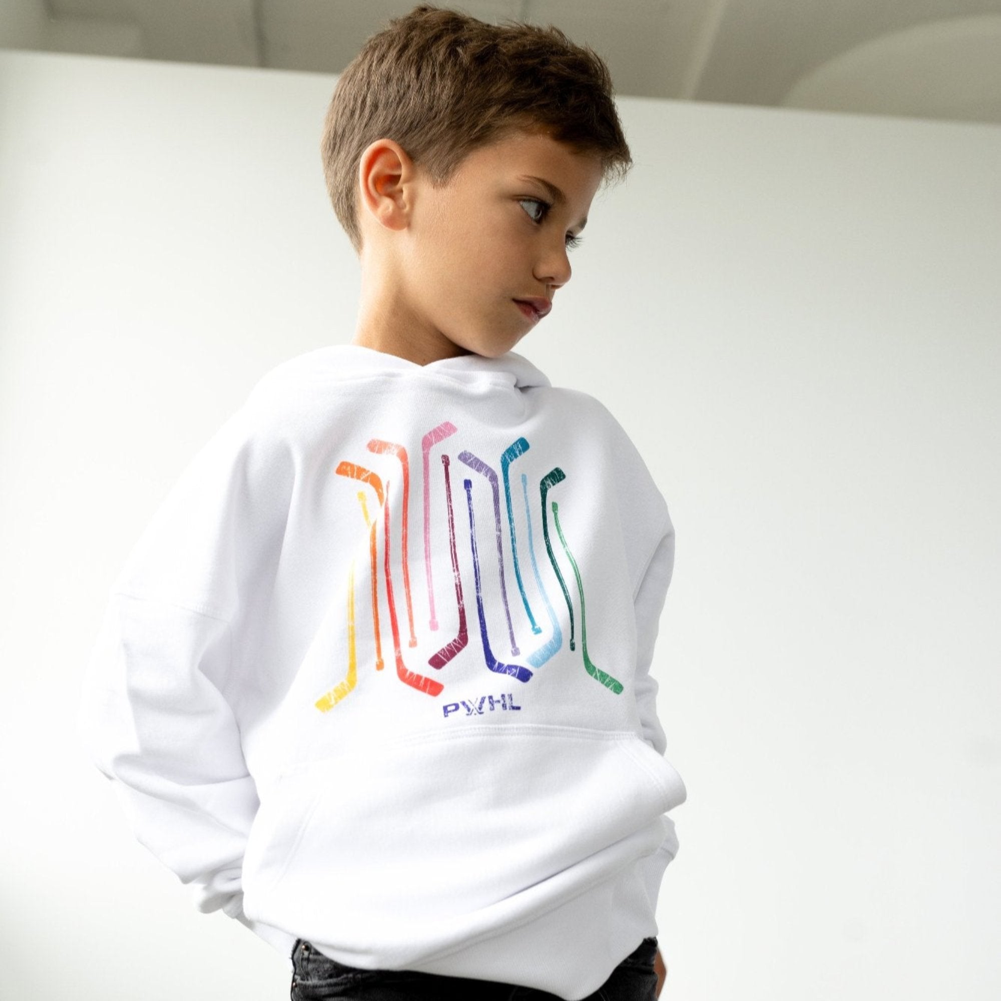 PWHL Rainbow Sticks Youth Hoodie - Hoodie in White