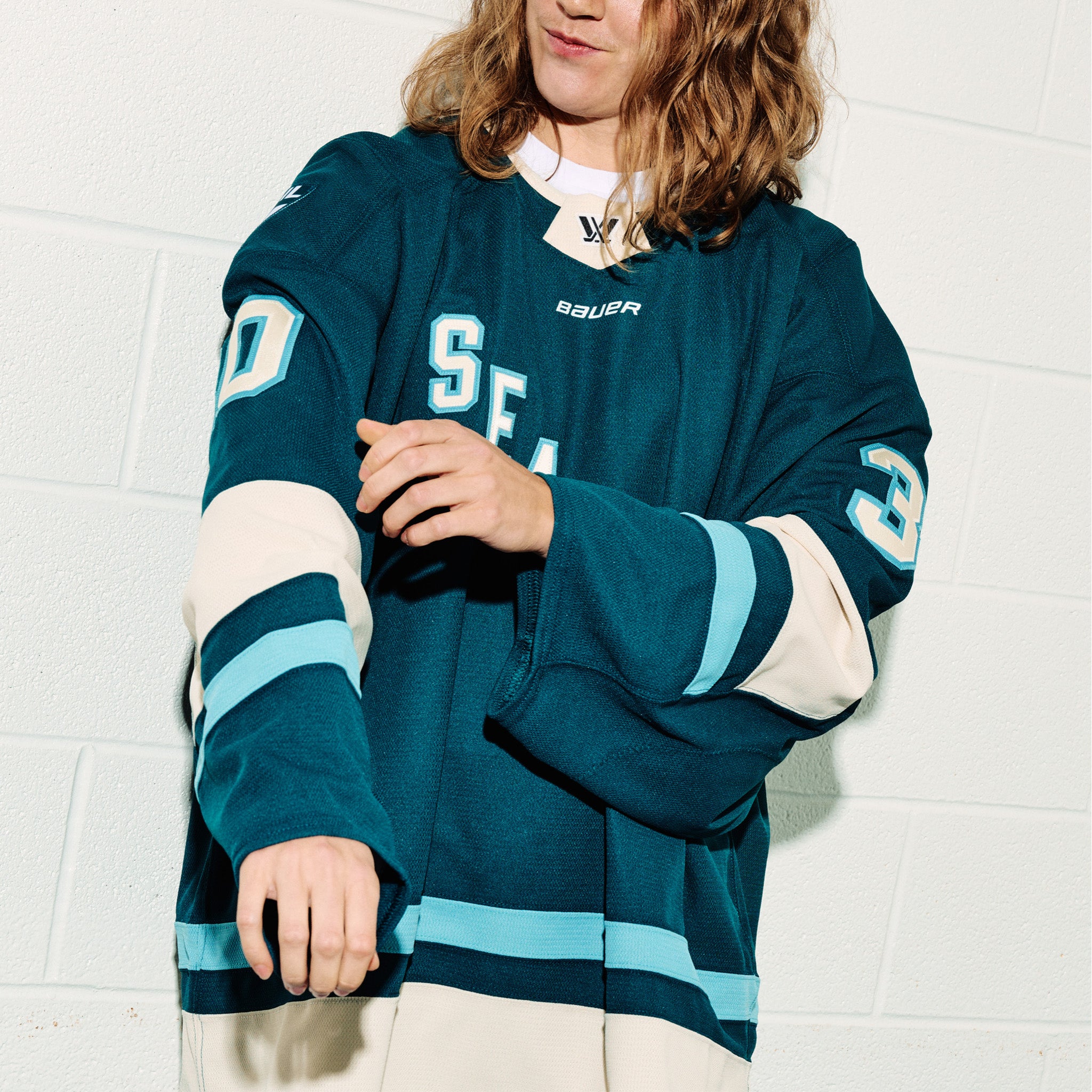Corinne Schroeder 30 PWHL Seattle jersey lifestyle image - green colour