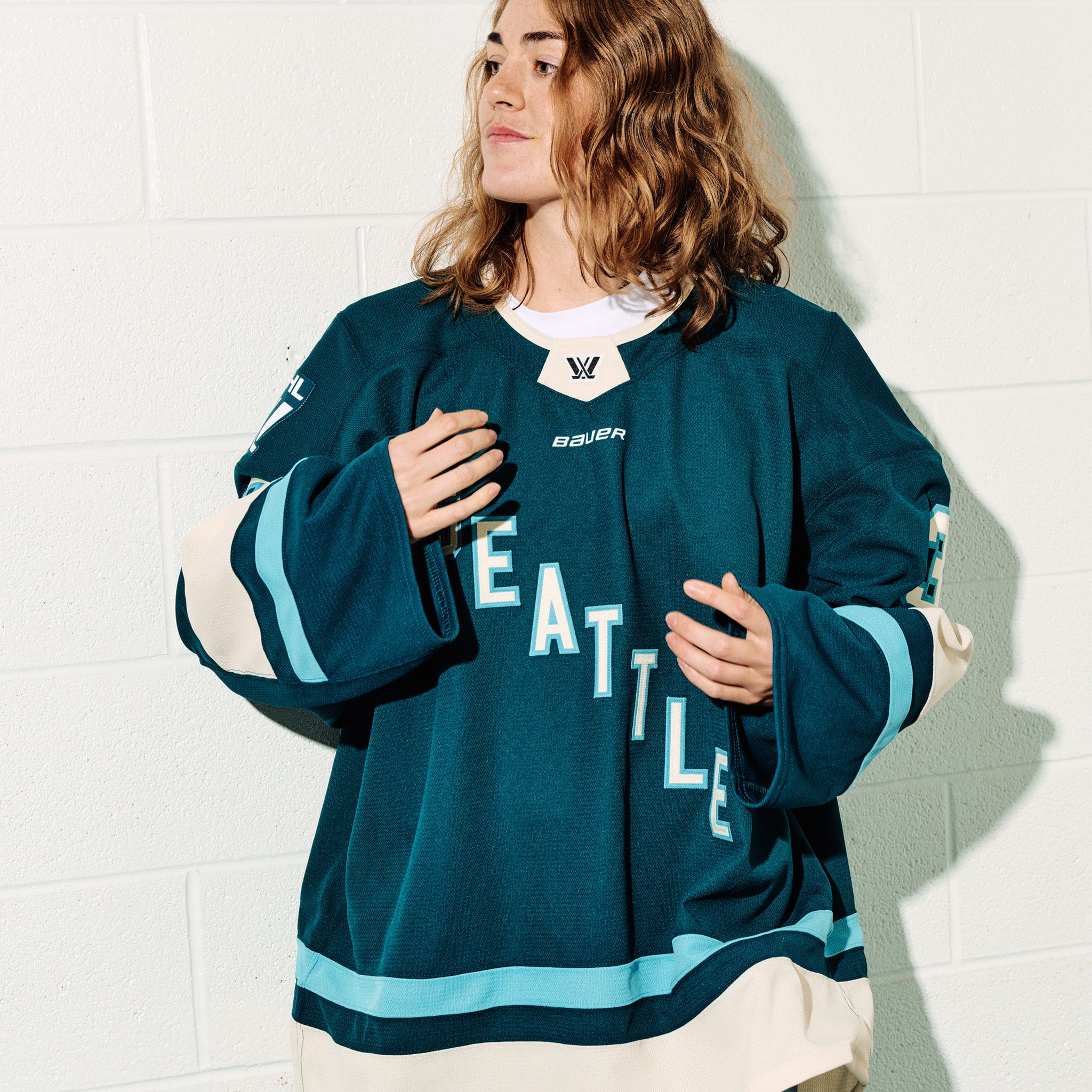 Corinne Schroeder 30 PWHL Seattle jersey lifestyle image - green colour