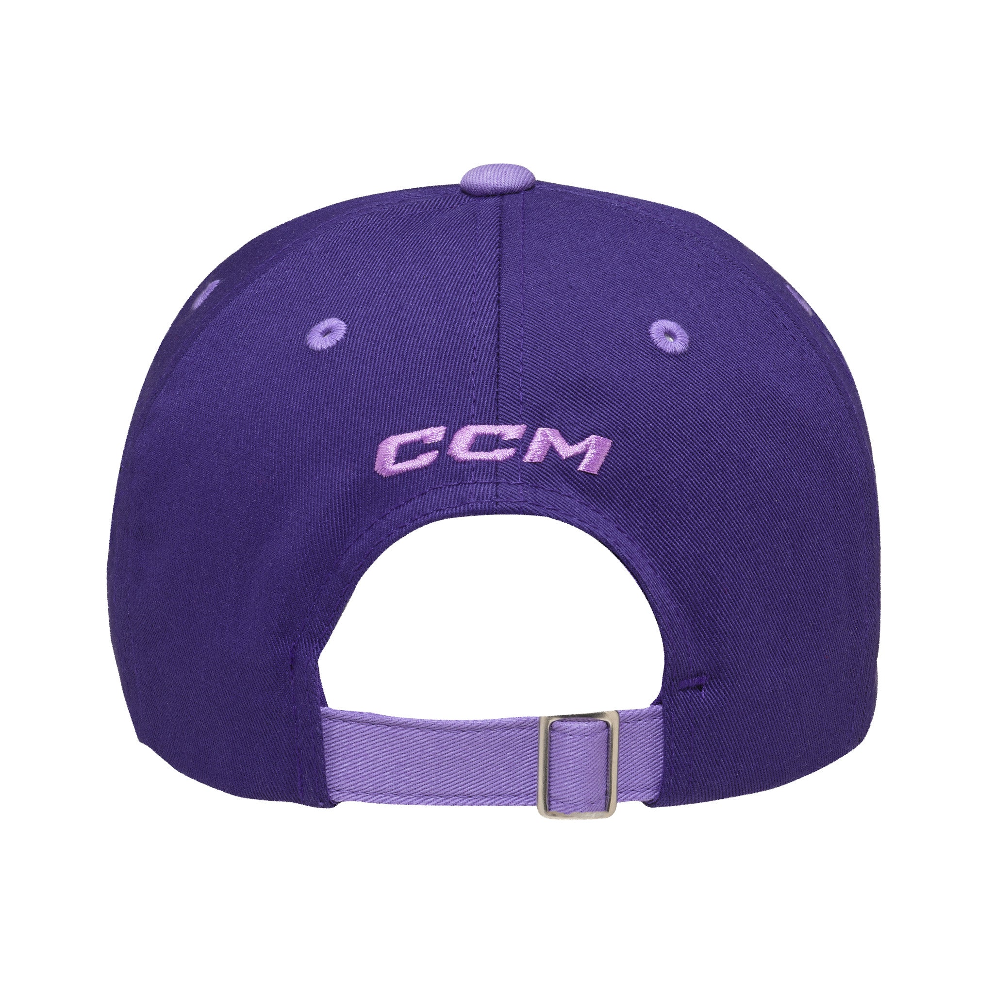 Purple cap with CCM logo on a white background