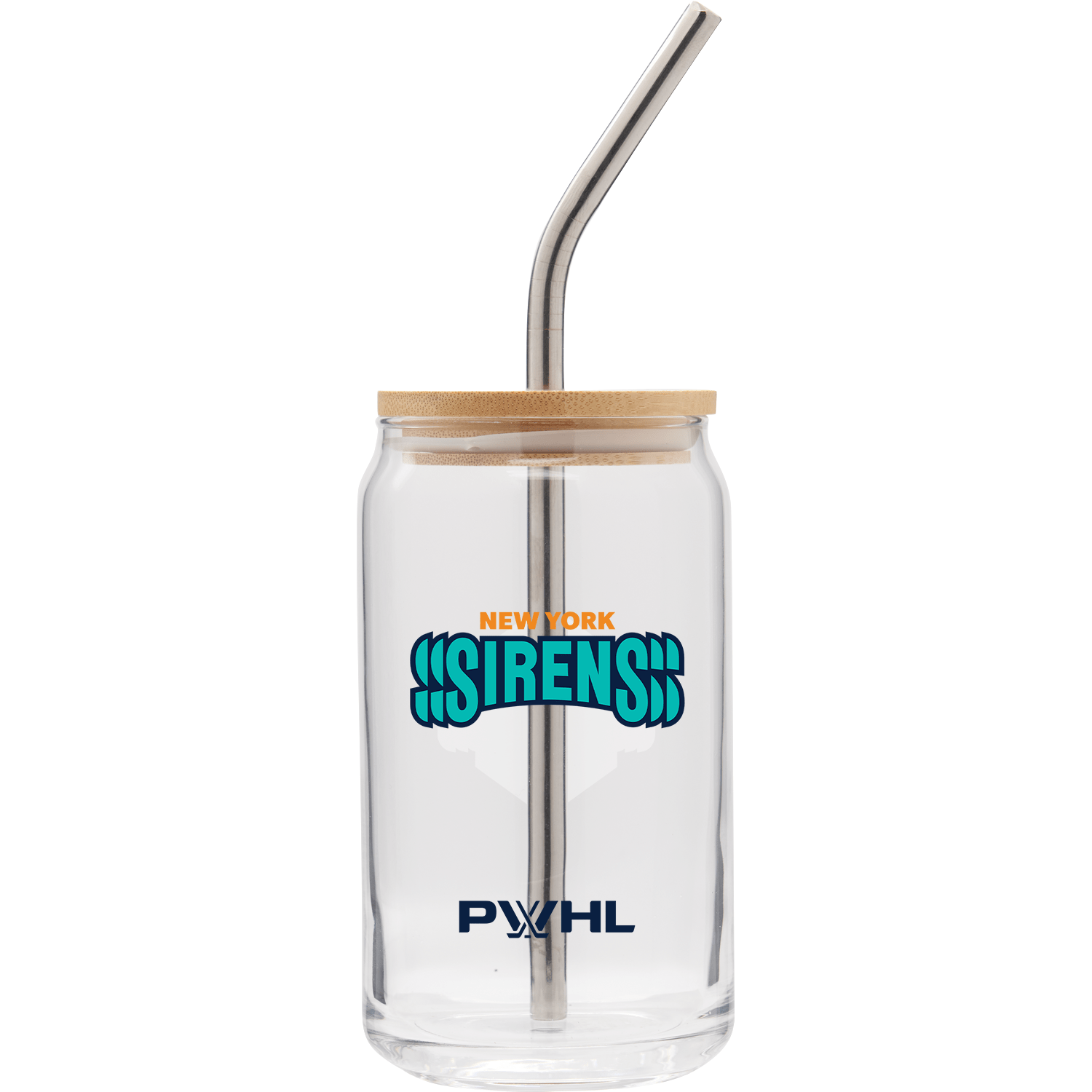 New York Sirens Soda Can Glass with Lid and Straw - Drinkware in Clear