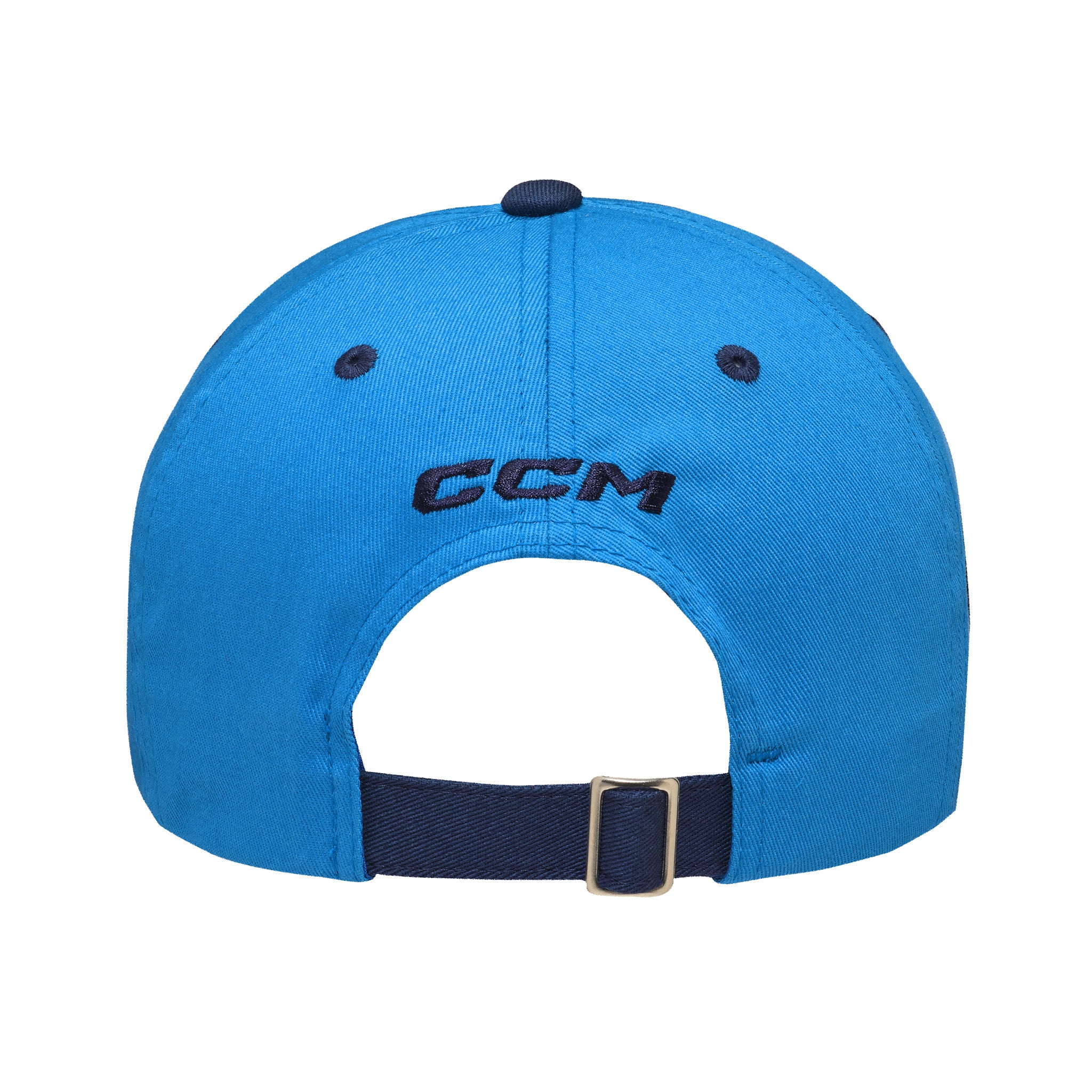 Blue cap with CCM logo on a white background