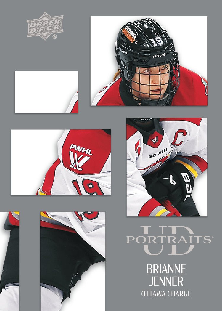Hockey player's trading card with multiple views and 'Upper Deck' branding