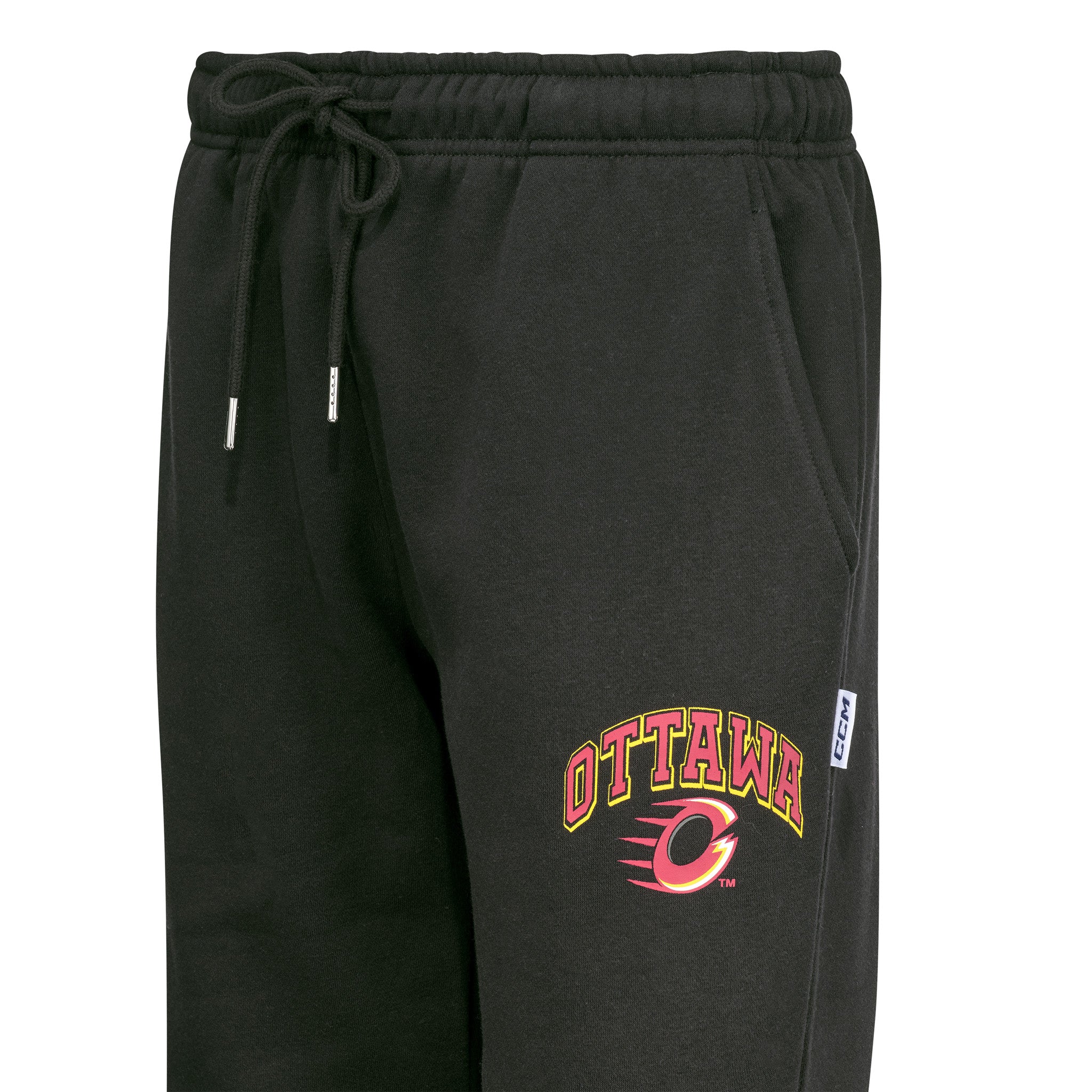 Black sweatpants with 'Ottawa' and a logo on a white background
