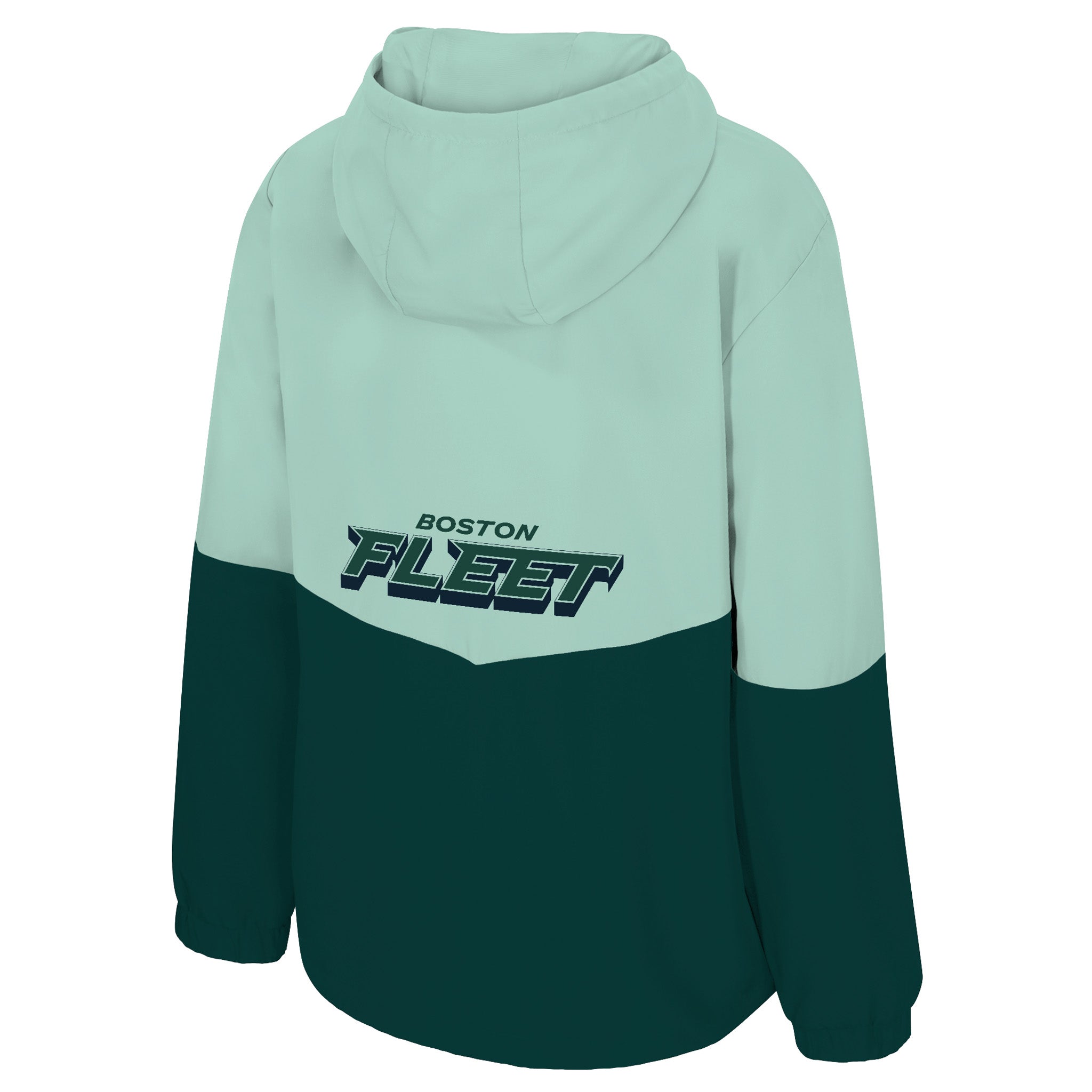 Two-tone hoodie with 'Boston Fleet' text on a white background