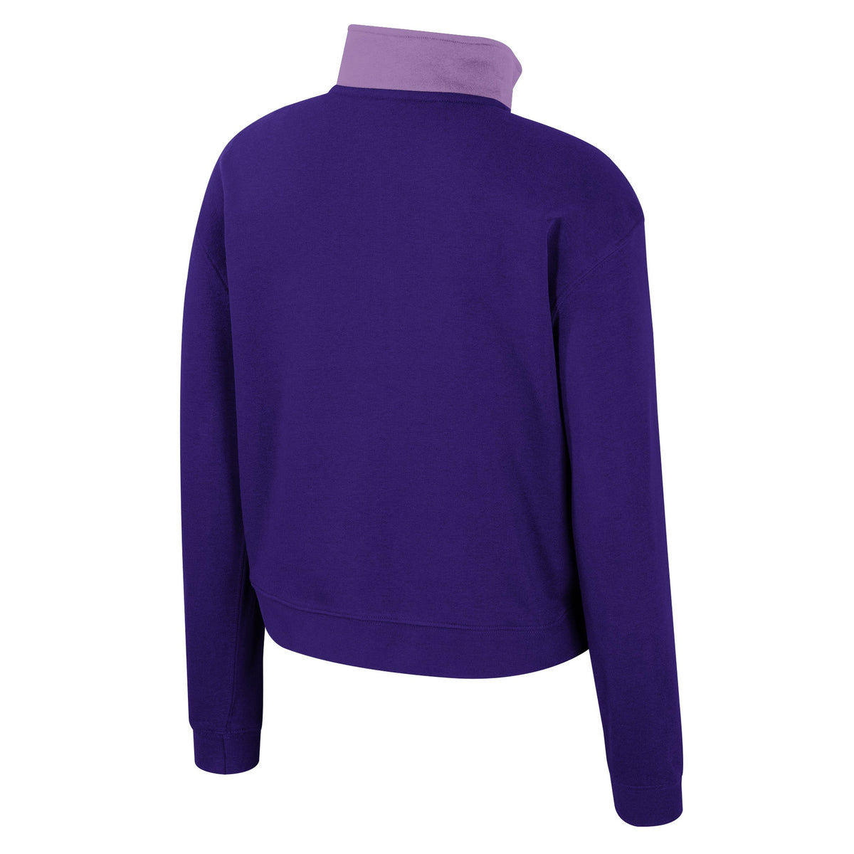 The back of a purple Minnesota Frost fleece half zip with lavender color blocking on the collar.