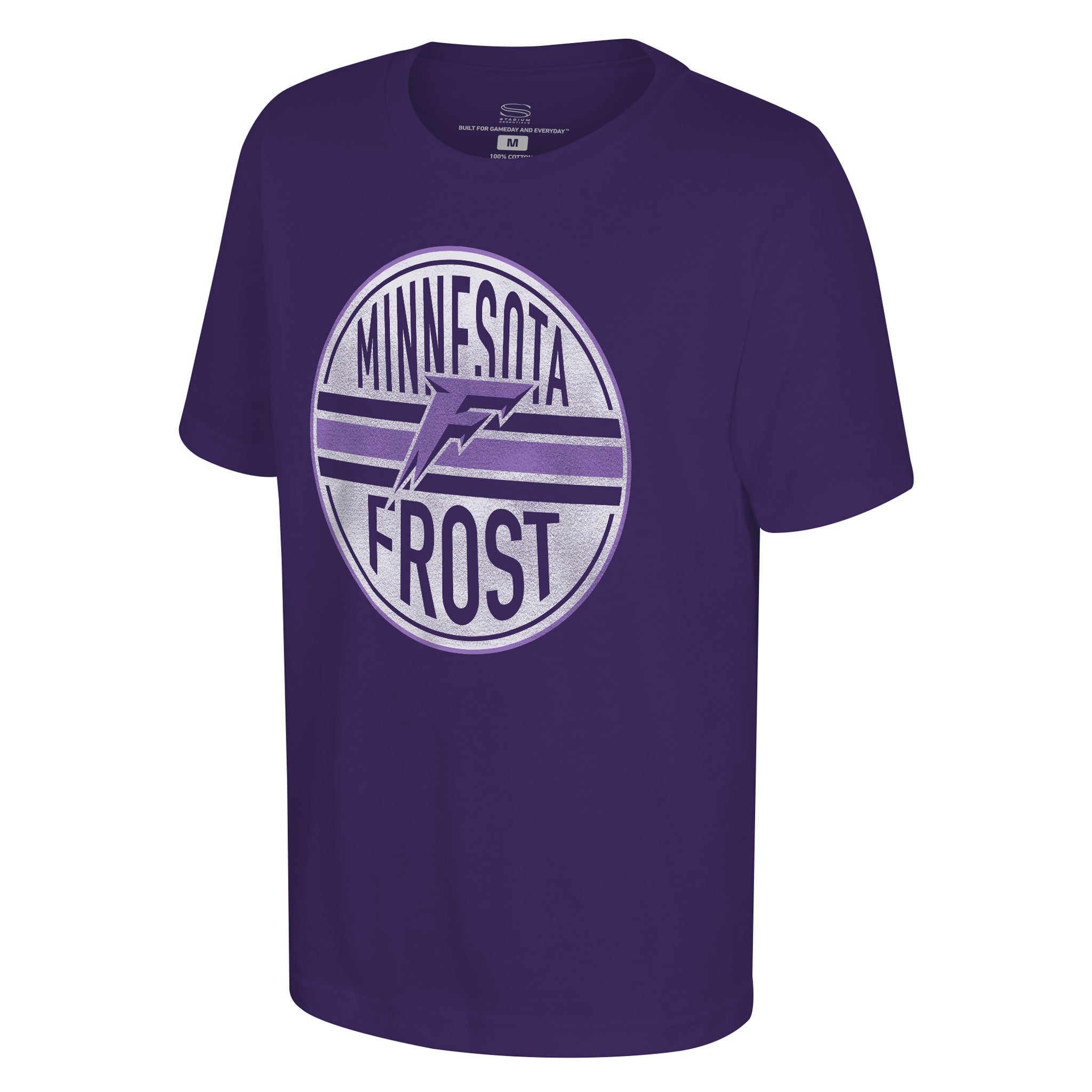 Purple t-shirt with 'Minnesota Frost' logo on a white background