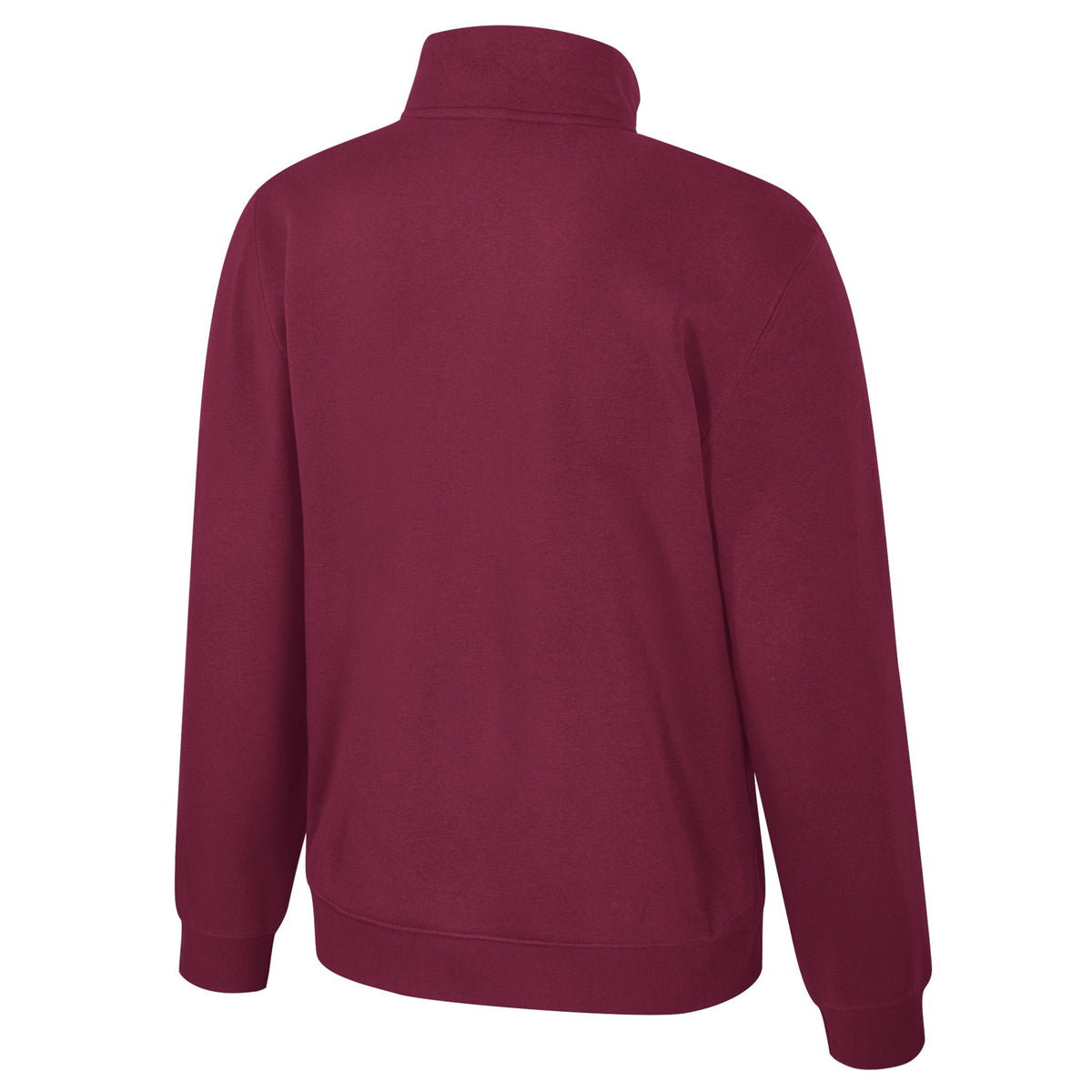 The back of a burgundy Montreal Victoire fleece quarter zip.